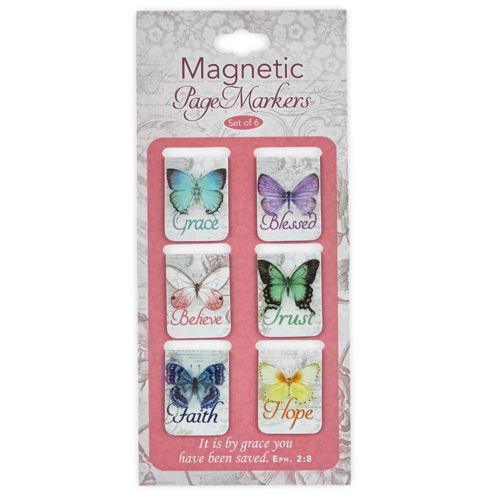 Christian Art Gifts Magnetic Scripture Bookmark Set for Women: Blessings - Inspirational Botanic Butterfly-Themed Mini Magnetic Bible Verse Pagemarker Set of 6 for Bibles and Books, Size 1" x 0.8"