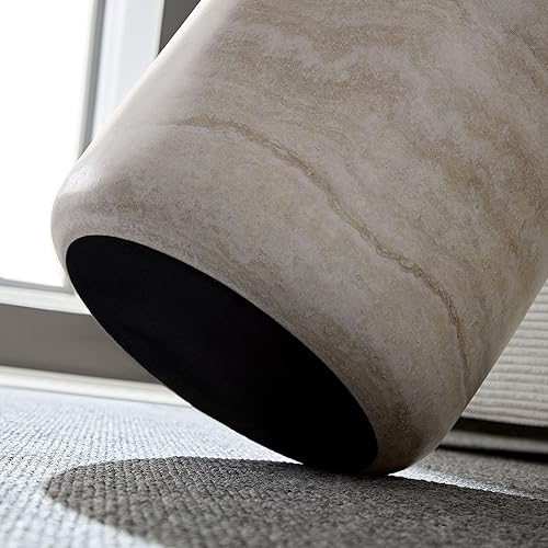 Miniatura 7 de kevinplus Mesa auxiliar redonda de piedra sintética para sala de estar, estilo moderno y contemporáneo, material de fibra de vidrio, sin montaje