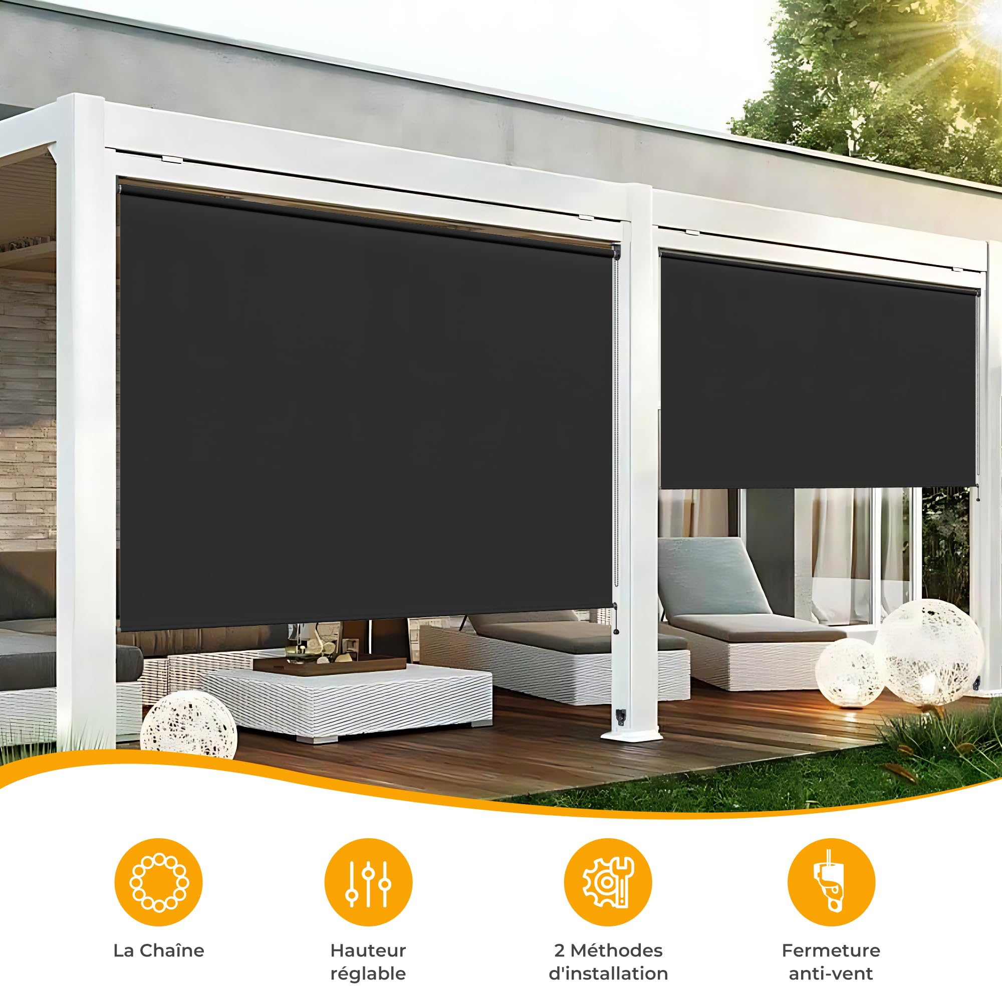 HOMEDEMO Store Enrouleur Exterieur Vertical 220g/m², Anti-Regard, Imperméable Résistant Aux Tempêtes, pour Balcon et Terrasse, Gris Foncé 100x140cm