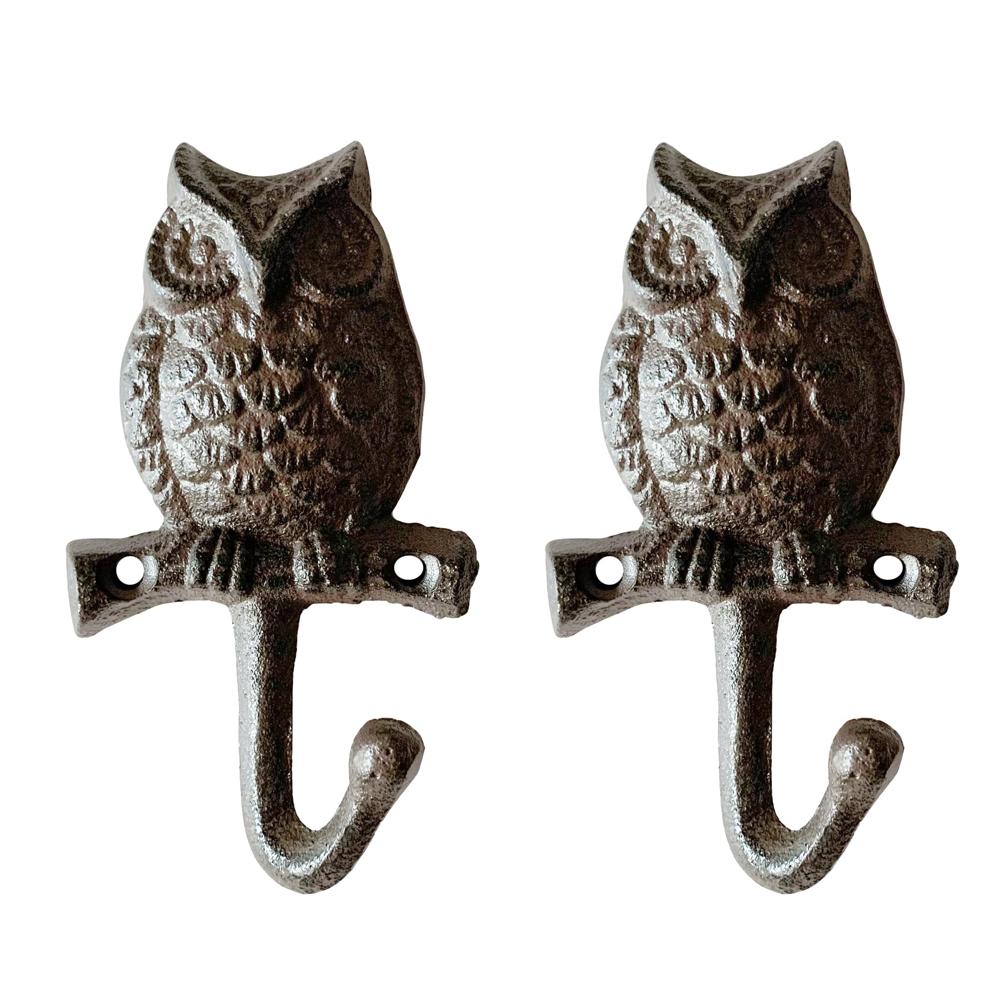 Zorues Rustic Owl-Shaped Decorative Wall Hook Rack Hangers for Hanging Clothes, Coats, Towels, Keys, and Hats, 2-Pack Antique Cast Iron Mounted Wall