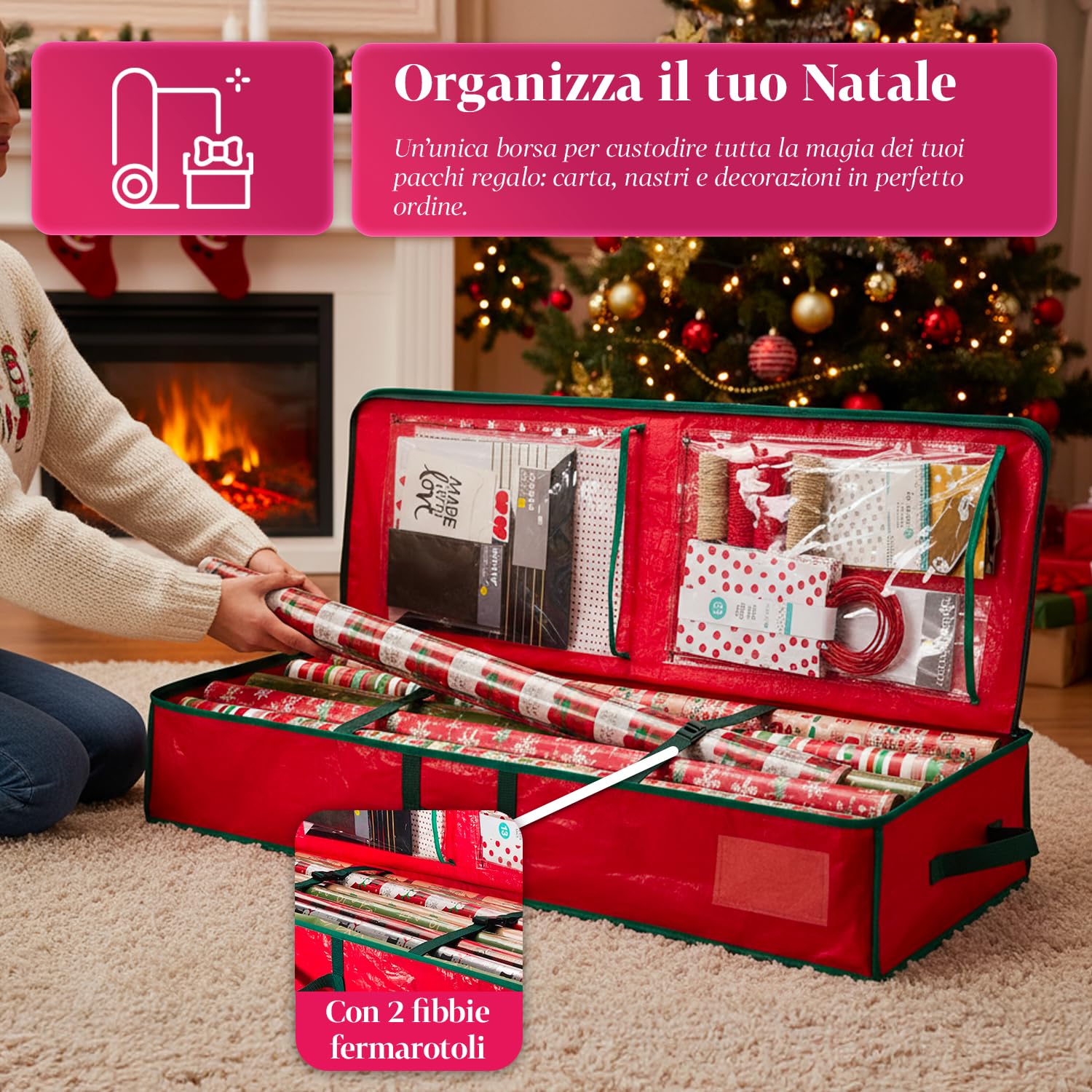 Avilia – Organizer per Addobbi Natalizi in Tessuto Oxford con Zip Robusta e Manici Rinforzati, Perfetto per Conservare Decorazioni Natalizie e Luci, Design Salvaspazio e Facile da Riporre