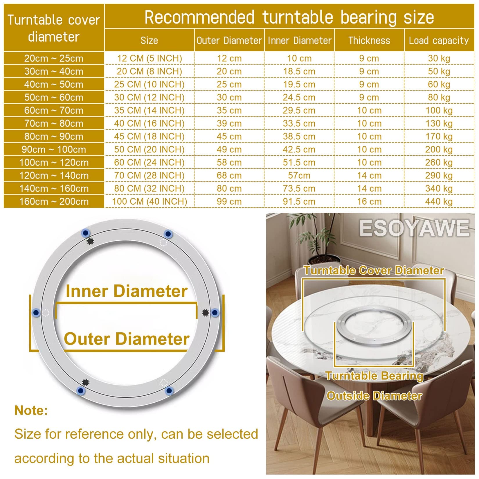 Cuscinetto for giradischi in lega di alluminio, Cuscinetto for giradischi Lazy Susan in lega di alluminio argento 12-100 cm(45 cm)