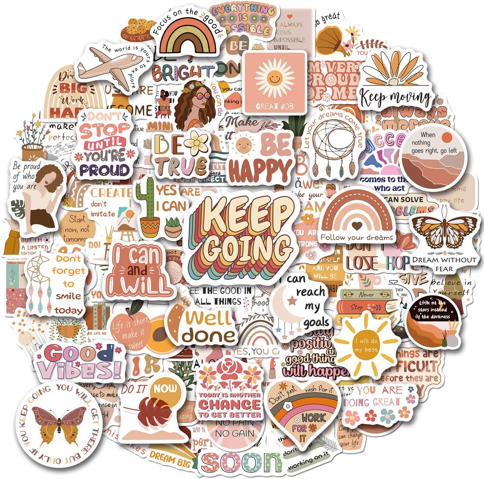WAKEMOODEI 200 Vintage Inspirational Stickers, Boho Motivational Aesthetic Stickers for Water Bottles Laptops Journals Vinyl Positive Affirmation Boho Stickers for Adult Teen Kid