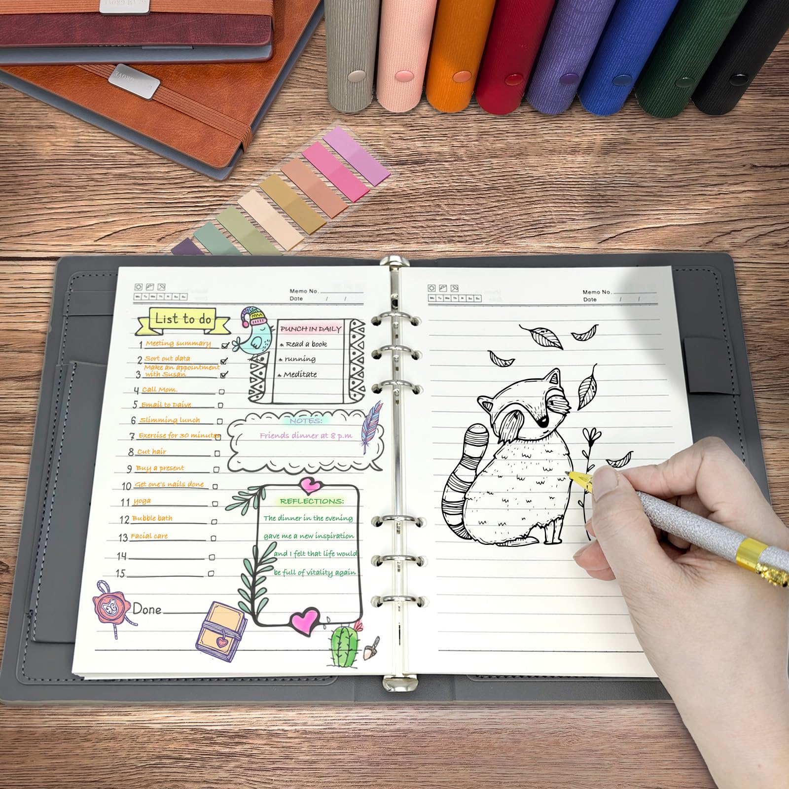 GLAM GROVE A5 nachfüllbares Ringbuch-Notizbuch – elegantes Hardcover, 160 Seiten aus 100 g dickem Papier, 6-Ring-Design mit Stiftschlaufe und Taschen – ideal zum Schreiben, Reisen, Arbeiten und für