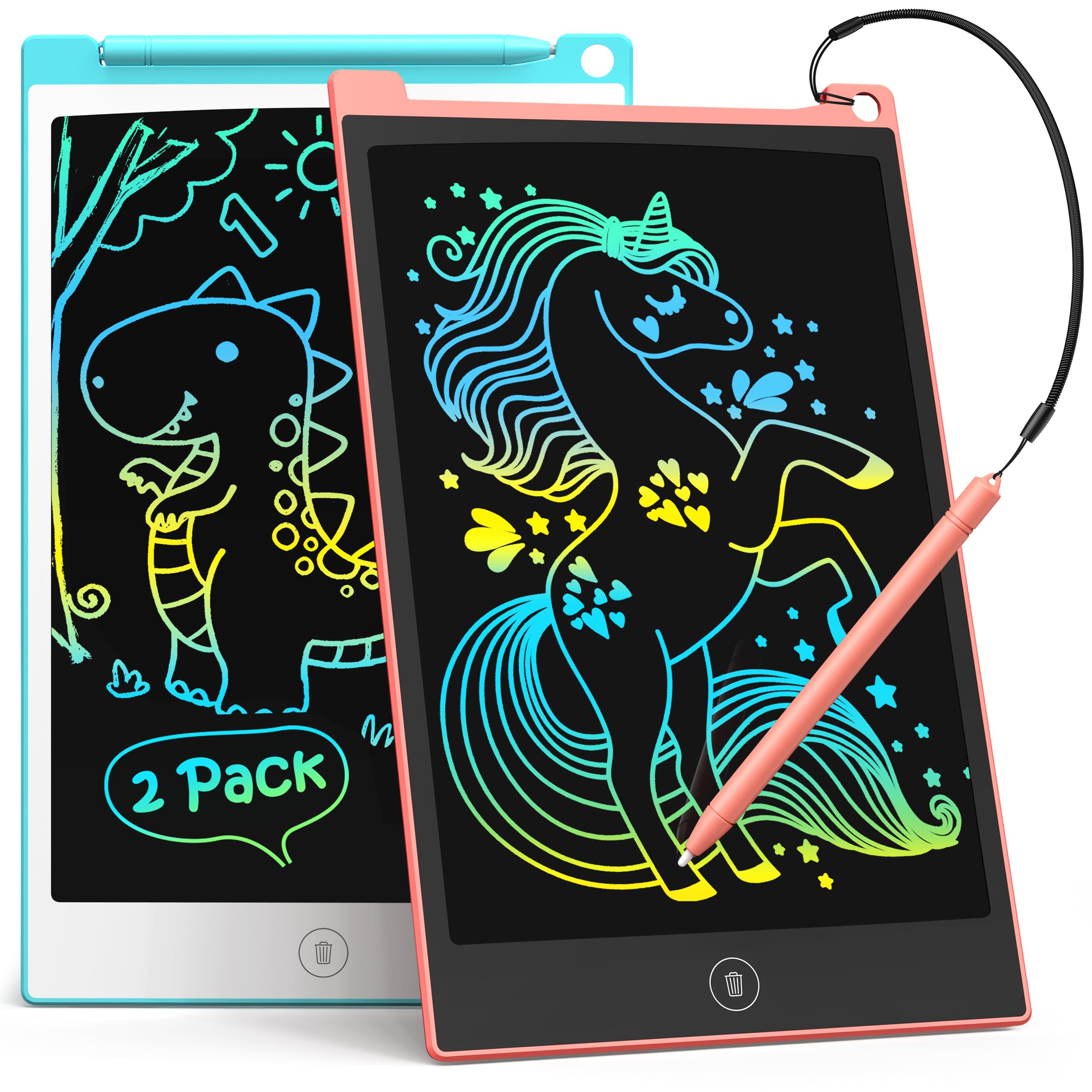 TECJOE 2 Pack LCD Writing Tablet, 8.5 Inch Drawing Board for Kids, Reusable Learning Pads Airplane Travel Toys for 3 4 5 6 Year Old Boys Girls Toddlers, Educational Doodle Scribbler Gifts for Birthday