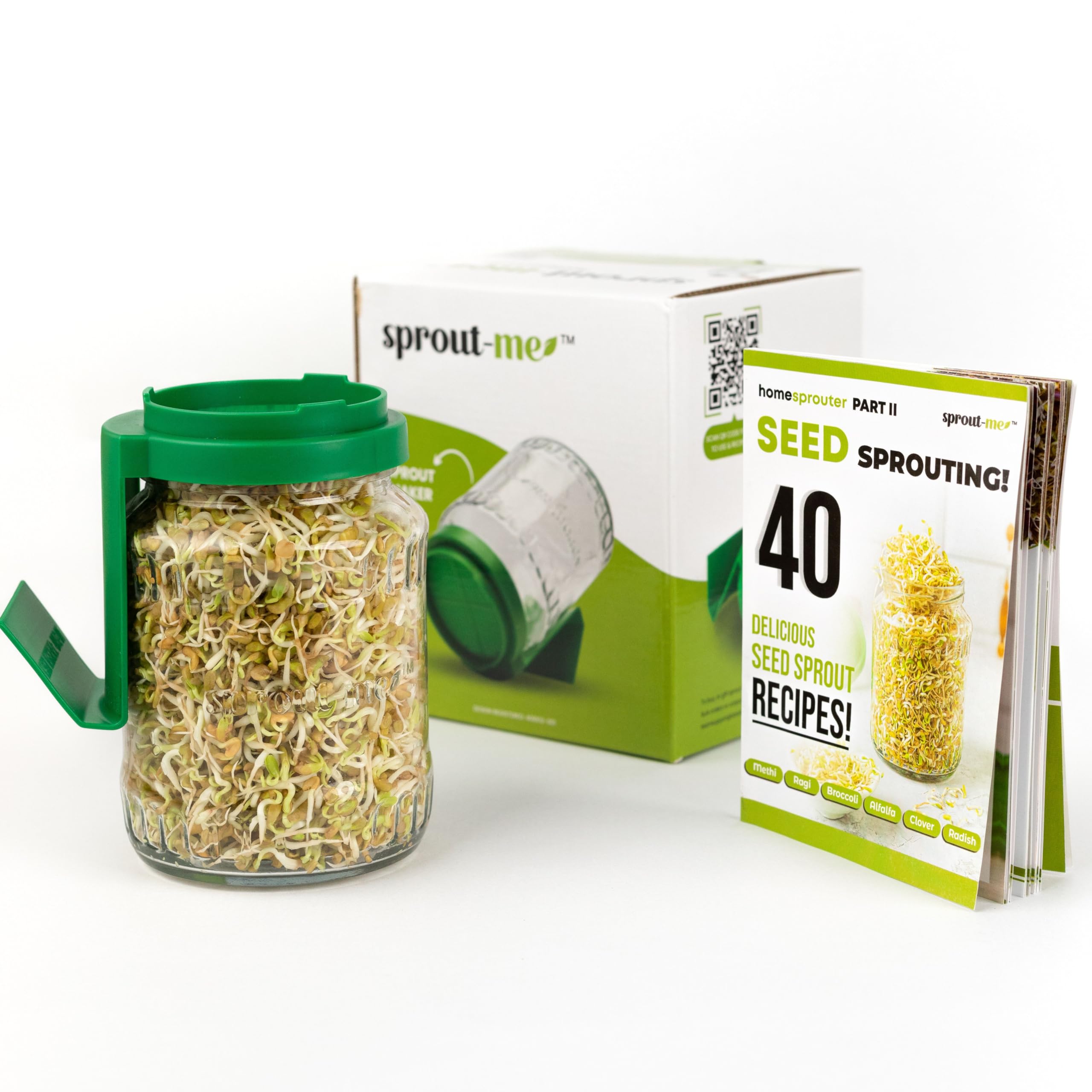 sprout-me Sprout Maker Jar | Hygienic Glass Sprouts Maker Jar With Printed Recipe Books (60 Healthy Recipes Of Sprouting)- Fresh Beans & Grain Sprouter For Living Healthy Life-720 Ml