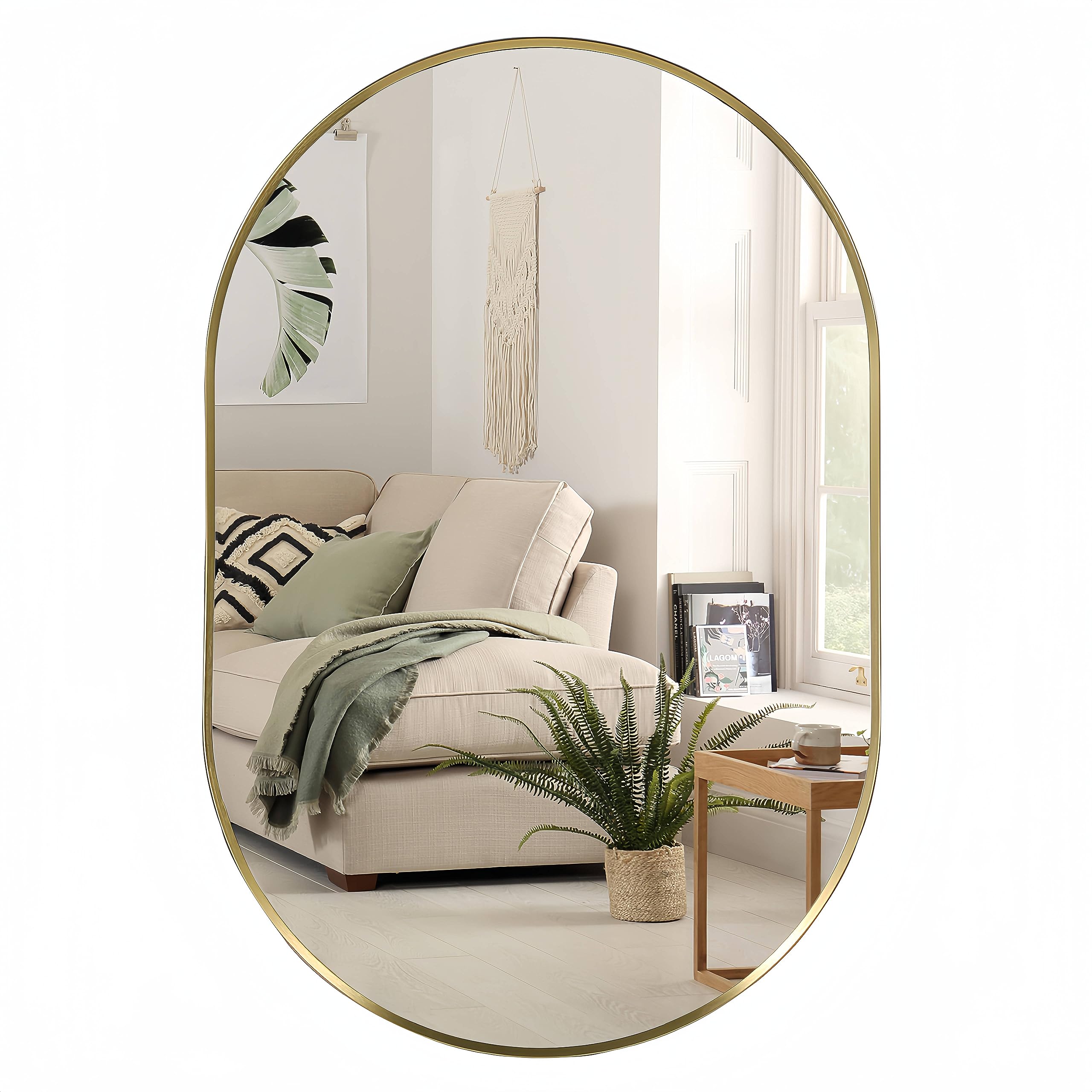 TITAMEG 24x36 Inch Oval Bathroom Mirror,Oval Gold Mirror for Wall,Metal