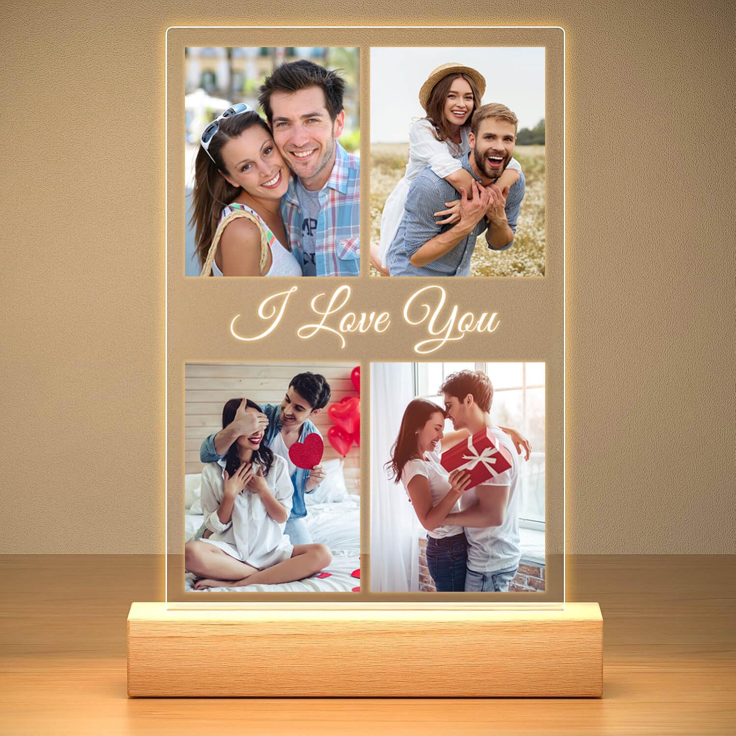 Custom Picture Frame with Photo, Customized Picture Frames with Night Light, Custom Photo Frame, Personalized Valentines Day Gifts for Her Him Women Men