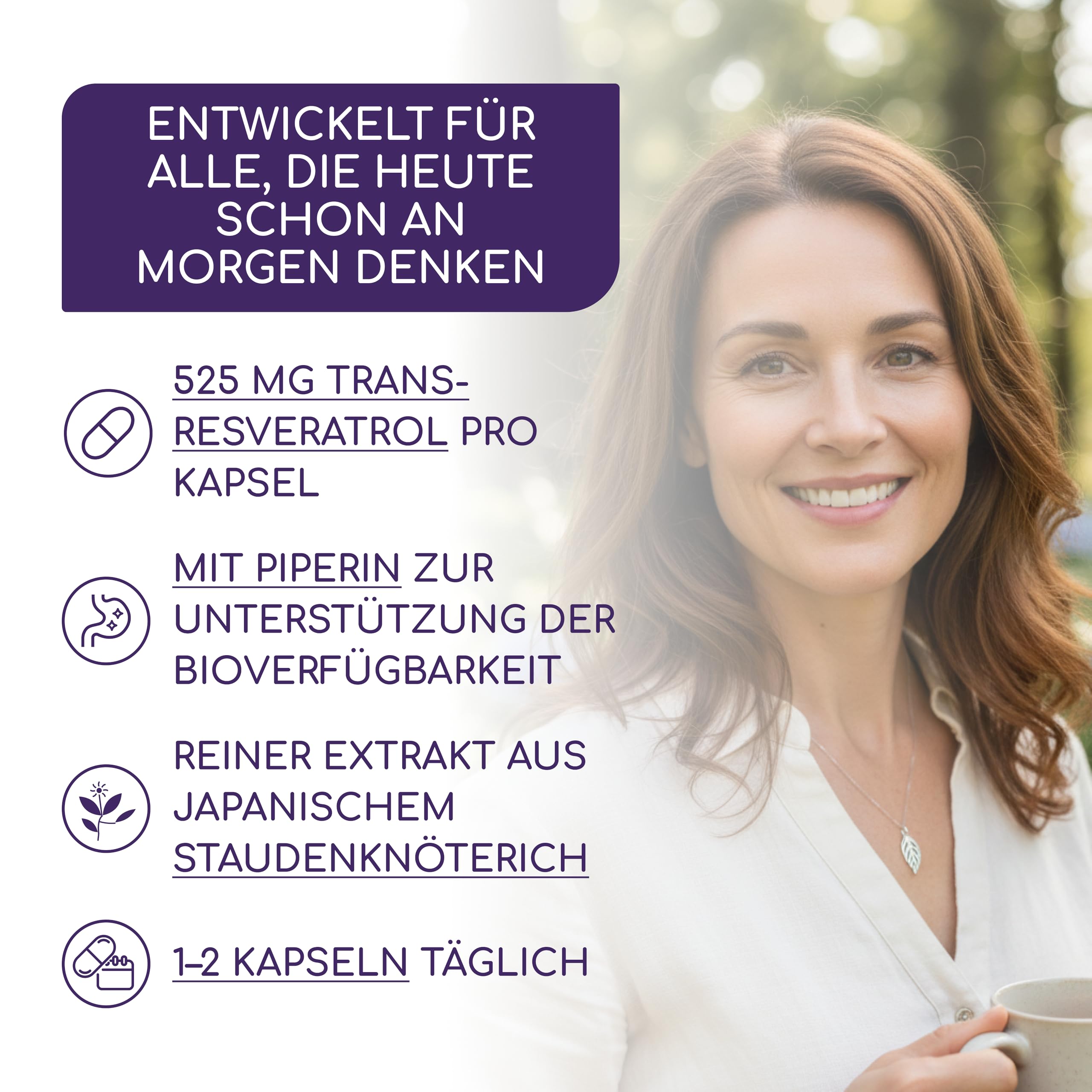Resveratrol hochdosiert - 1050  mg (98%) Trans-Resveratrol pro Tag - 140:1 Extrakt (=147.500 mg japanischer Staudenknöterich Wurzel je Tagesdosis) - 60 Kapseln, vegan & ohne Zusatzstoffe