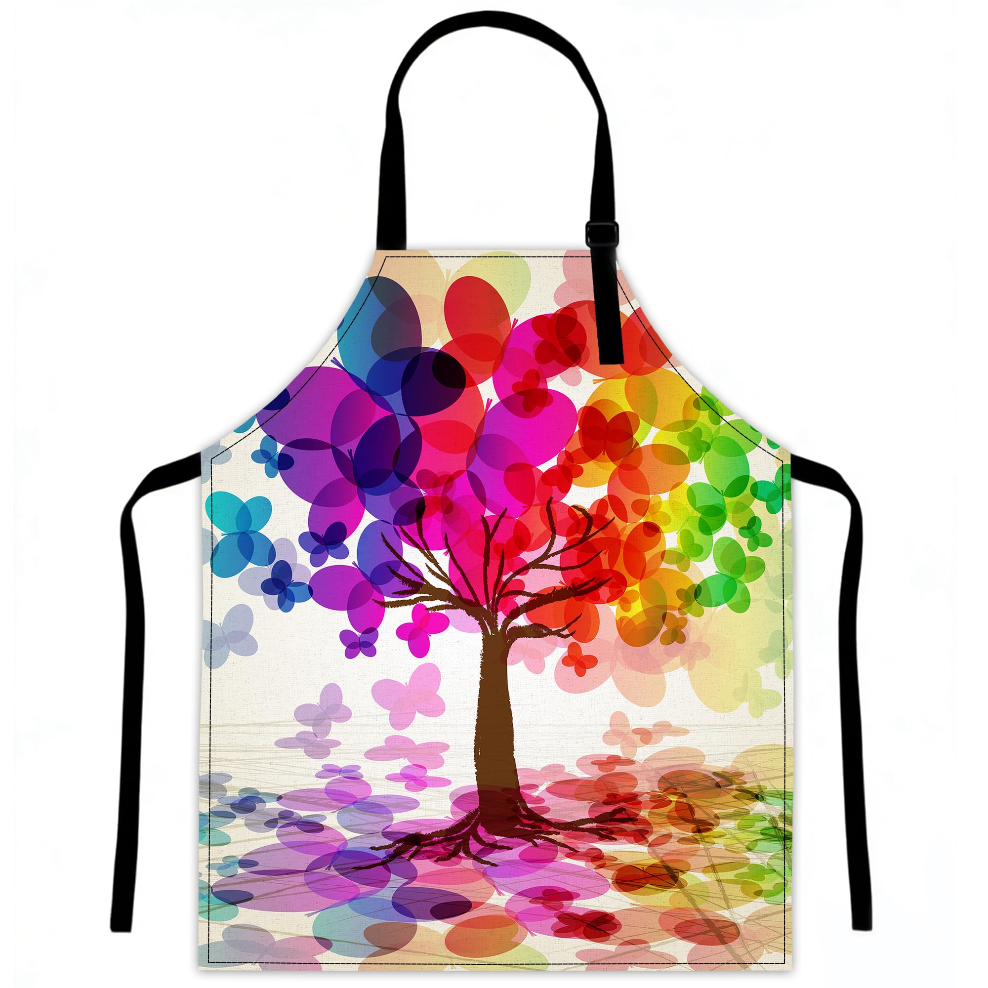 Lqebuy Women's Colourful Tree Aprons For Kitchen Cooking Apron Adjustable Bib For Bbq Coffee House Home Restaurant Craft Garden