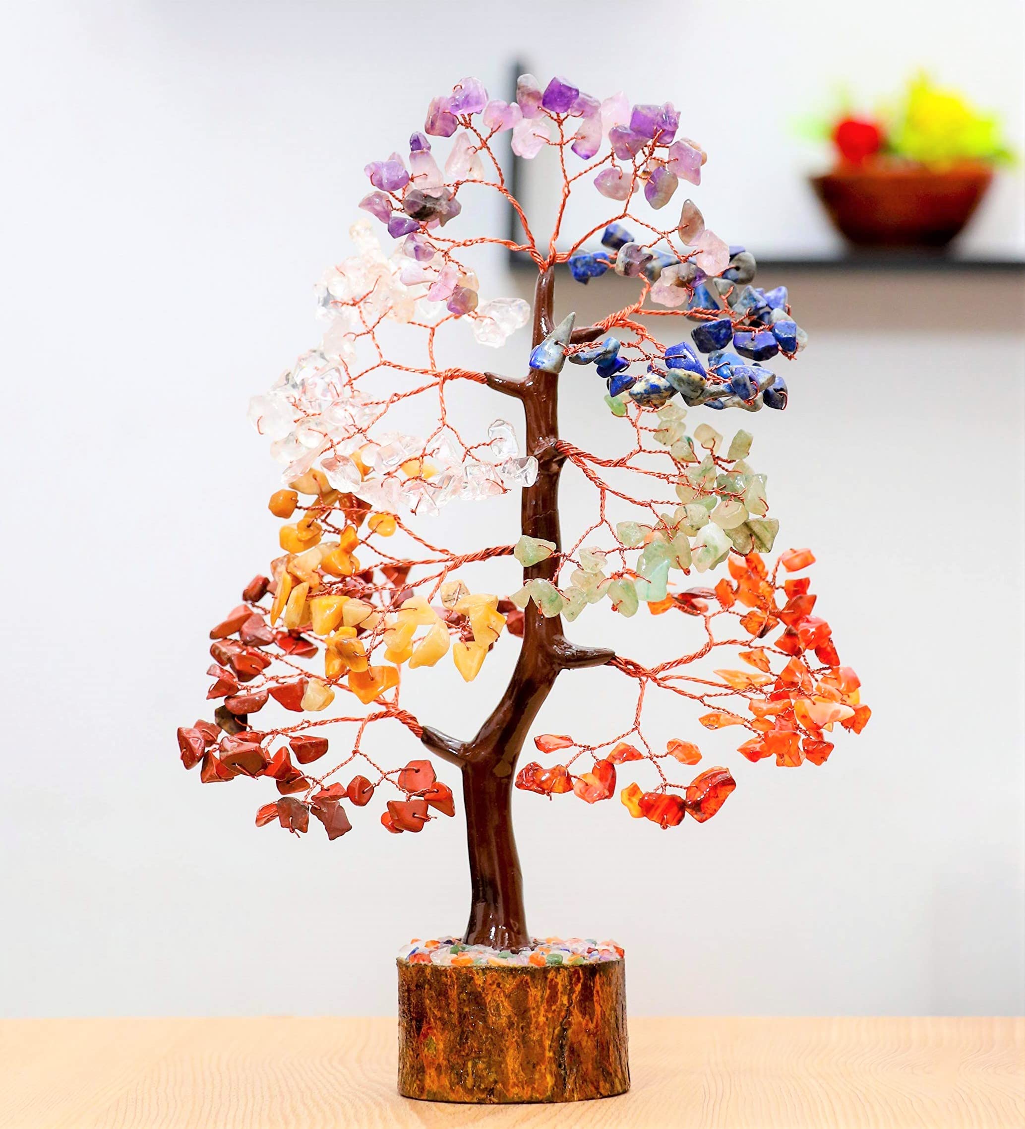 Crocon Sette Chakra Gemstone Tree Feng Shui Figurina Soldi Bonsai Buona Fortuna Reiki Cristalli Guarigione Equilibrio Decorazione Ricchezza Prosperità Tavolo Decorazione Stanza Regalo Dimensioni 10-12