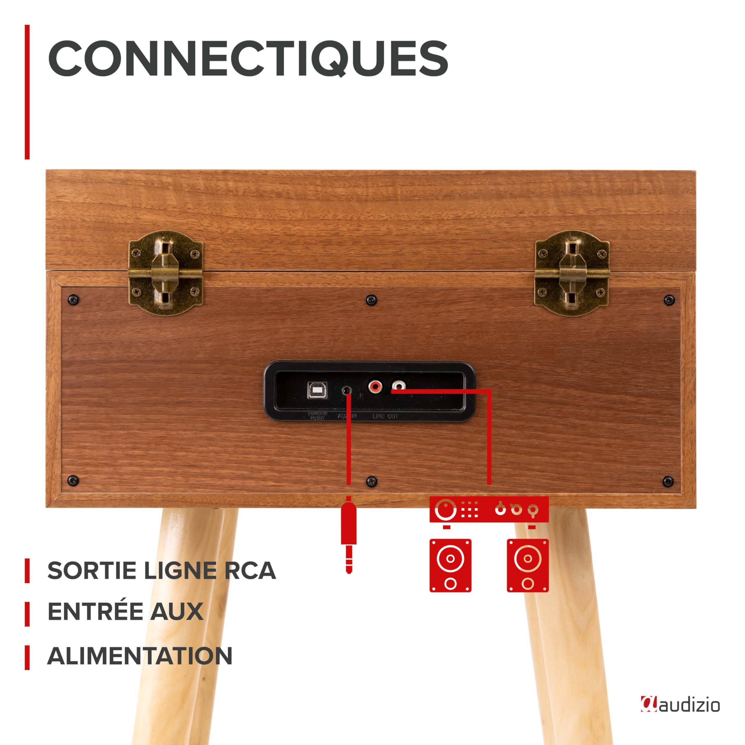 Audizio Fremont Platine Vinyle Meuble Bluetooth, Design Rétro sur Pieds - Noyer, Haut-Parleurs Stéréo, Convient aux Disques 33, 45 et 78 Tours, Idéal pour Décorer Votre Intérieur