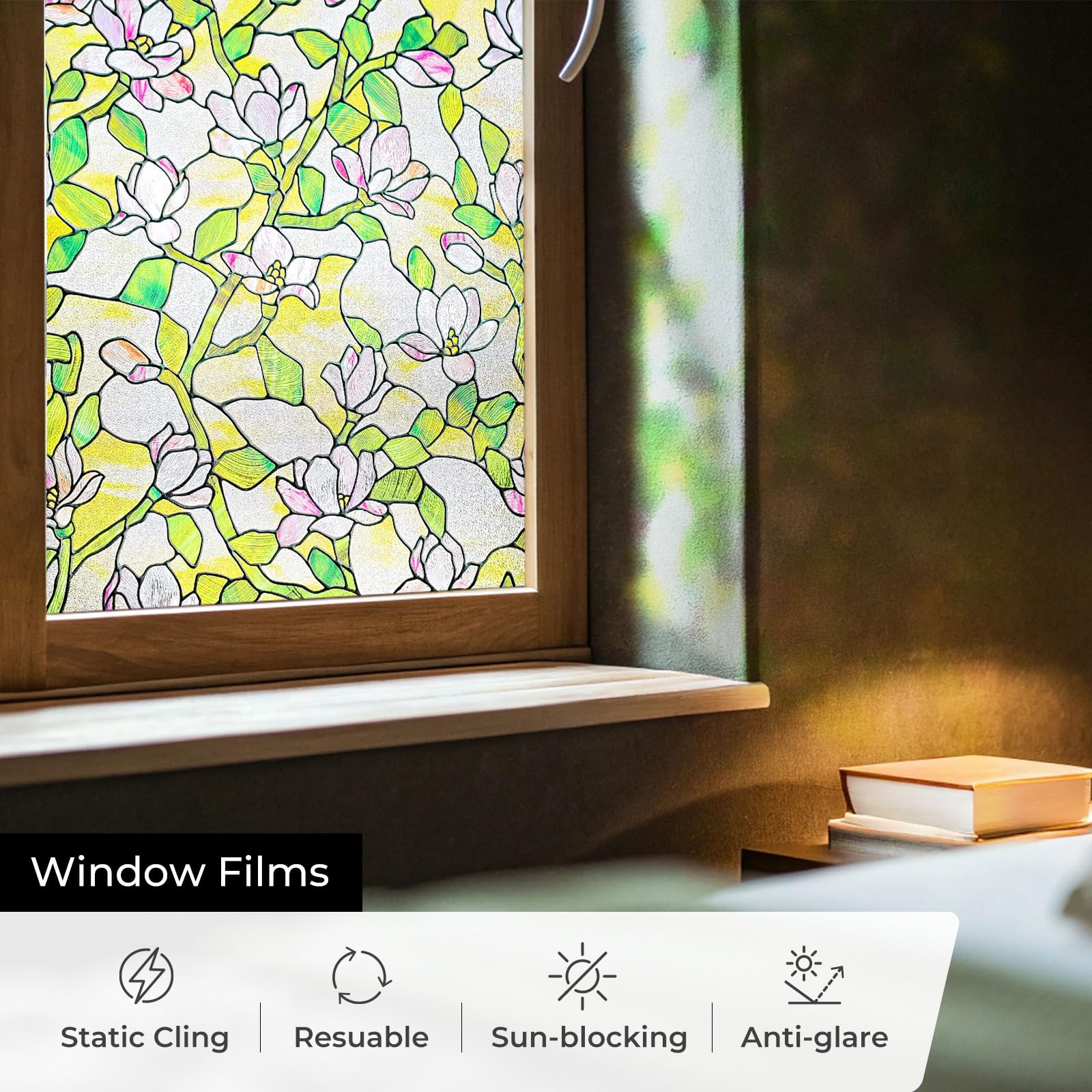 Stained Glass Window Film Privacy for Glass Windows Window Privacy Film UV Blocking Static Cling for Home Kitchen Office Bathroom,Ella's dream 44X120CM - Image 4