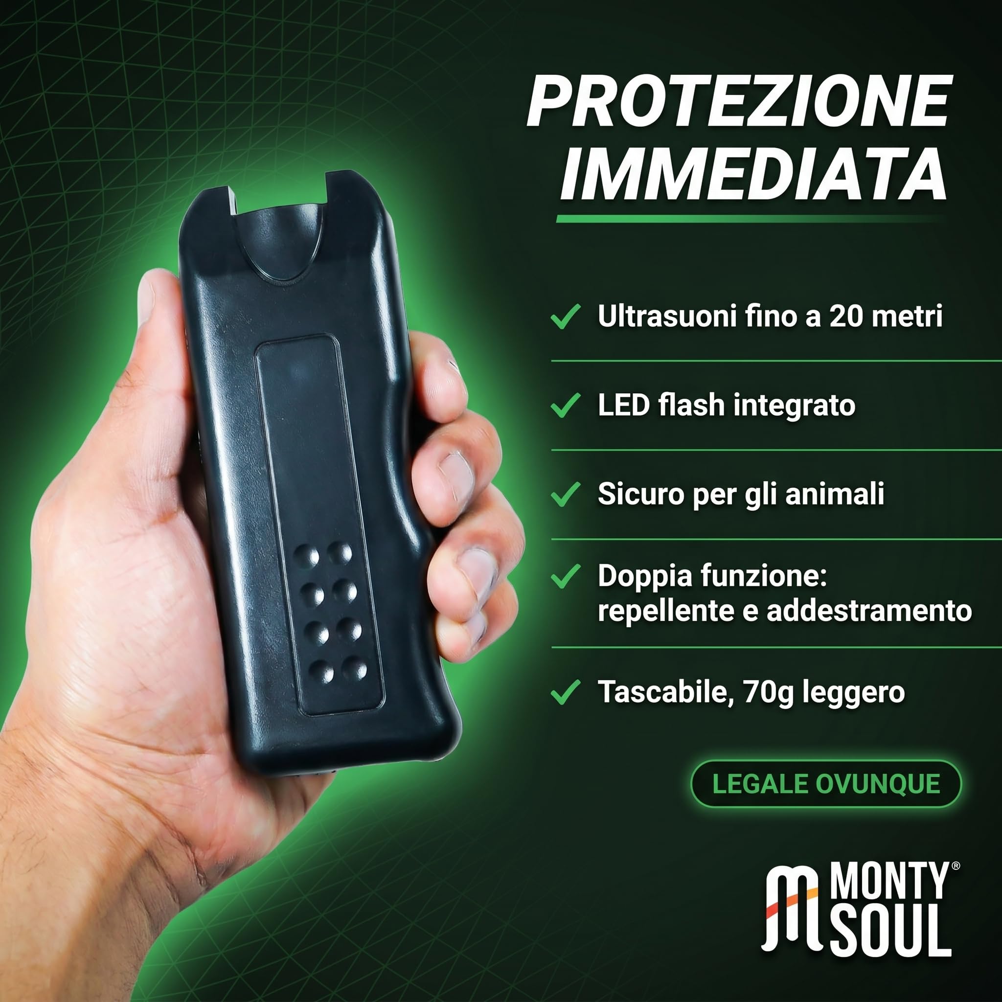 Dispositivo Repellente per Cani Aggressivi con Ultrasuoni e LED Flash - Portatile e Sicuro - Allontana Cani Minacciosi Senza Danneggiarli, Perfetto per Jogging, Passeggiate, Ciclisti 20MT (Stop Dog X)