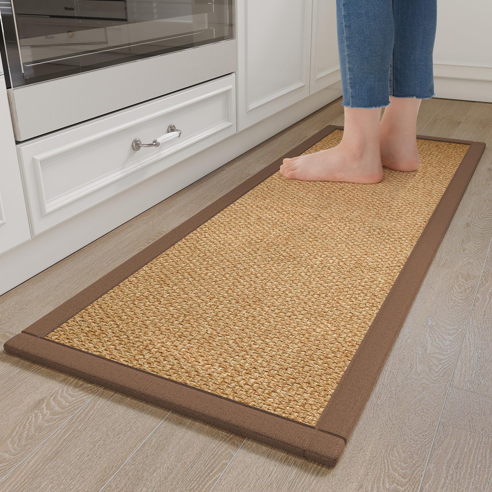 YDKGL Kitchen Rugs Mat Non Slip Washable, 0.4" Thick Anti Fatigue Cushioned Kitchen Mats for Floor, Absorbent Jute-Look Kitchen Runner Rug Sink Mat