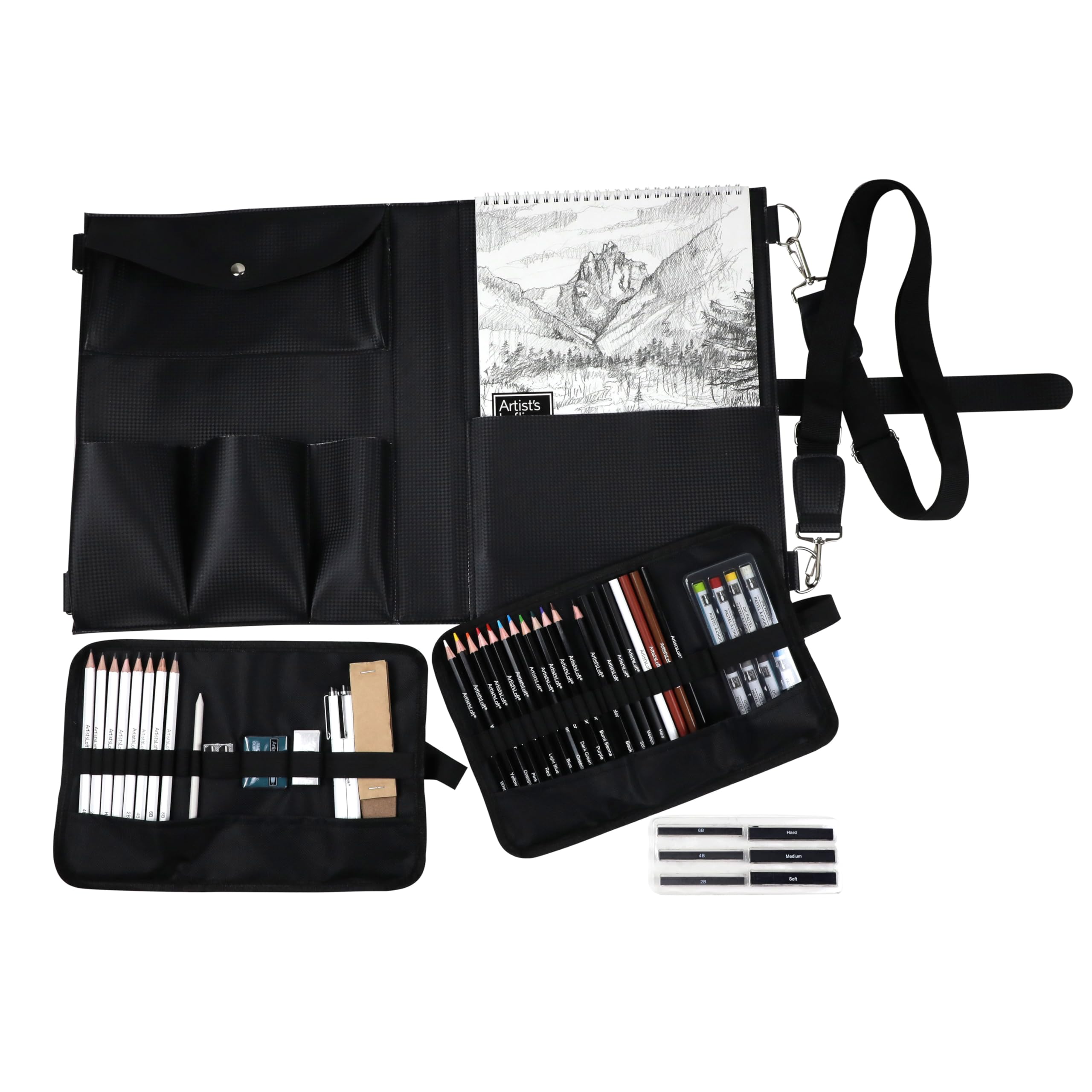 Artist's Loft Set da disegno quotidiano con custodia, include matite acquerellabili, pastelli ad olio, bastoncini di grafite e gomme - 1 set