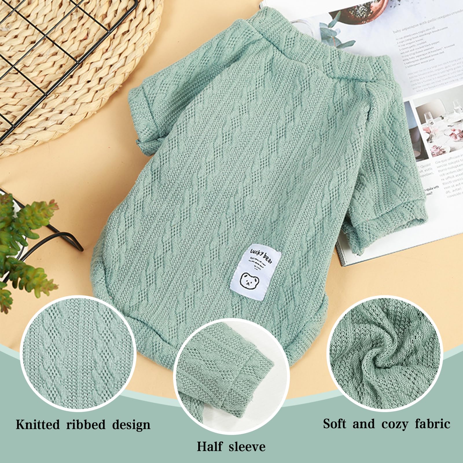 Winmany Small Medium Dogs Sweater Cat Winter Turtleneck Clothes Chihuahua Yorkie Puppy Solid Color Outfit (Green, S) - Image 2