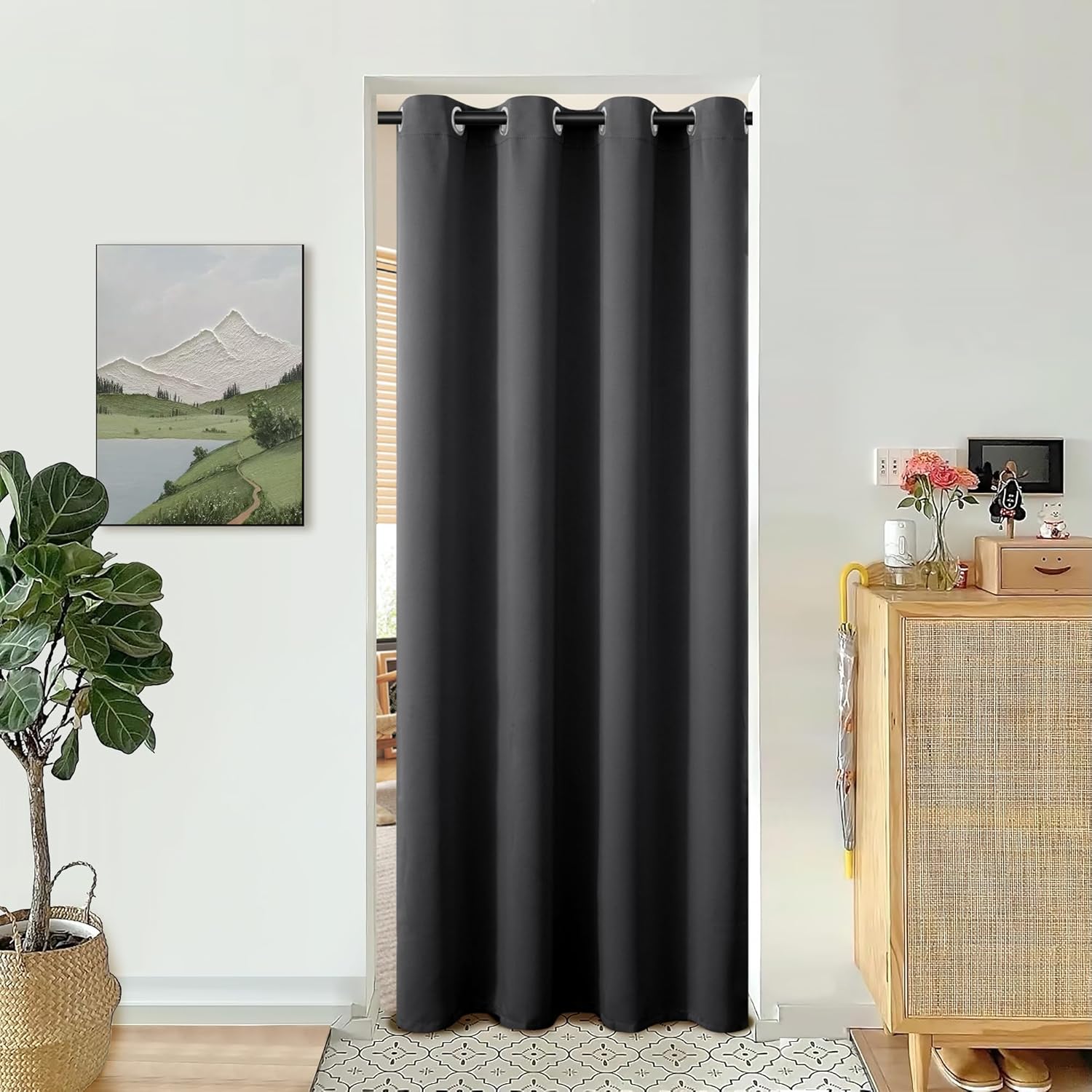 BGment Dark Grey Door Curtain 80 Inch Length for Doorway, Bedroom Closet Curtain, Privacy Thermal Insulated Blackout Grommet Room Divider for Room Separation, 1 Panel, 52 Inch Wide