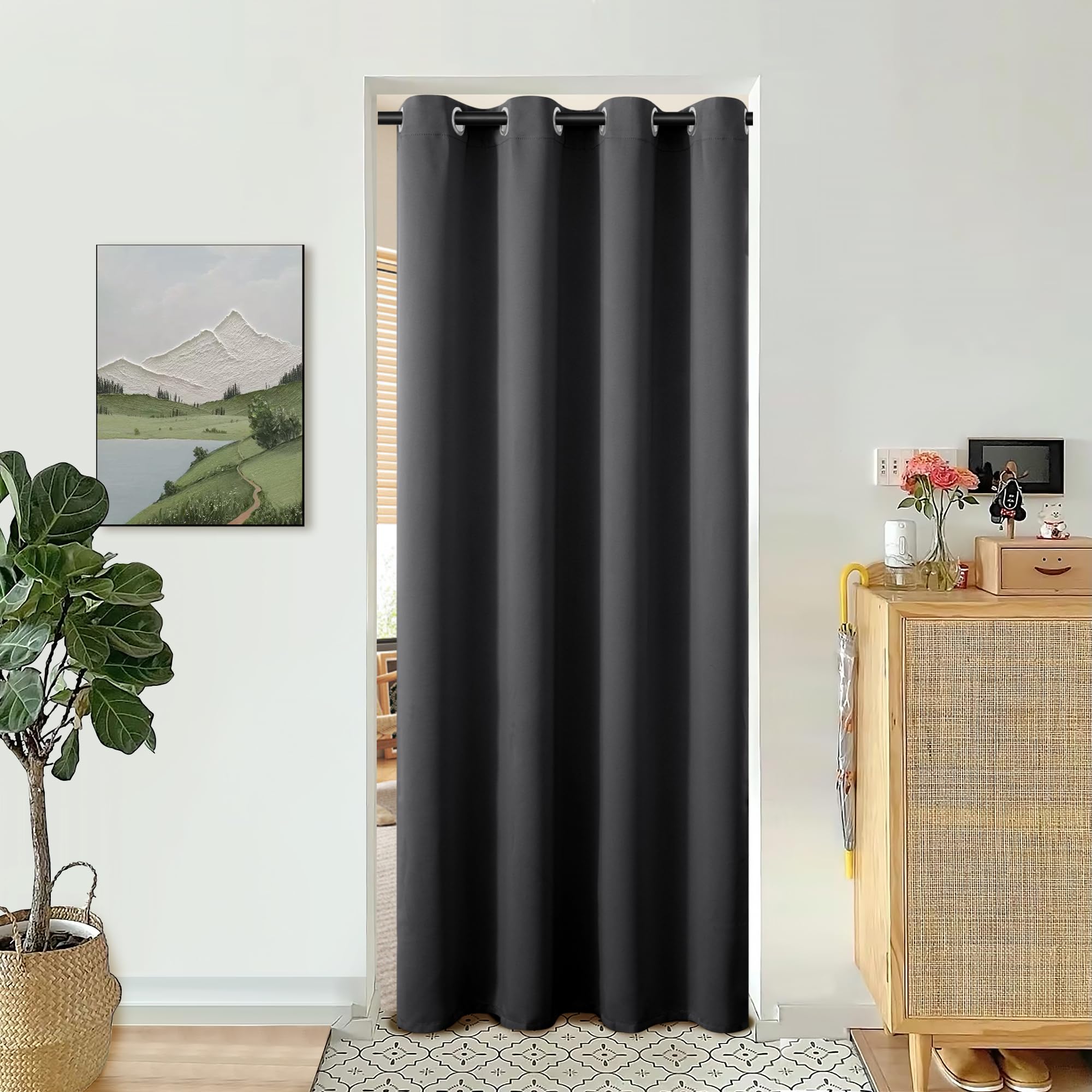 BGment Dark Grey Door Curtain 80 Inch Length for Doorway, Bedroom Closet Curtain, Privacy Thermal Insulated Blackout Grommet Room Divider for Room Separation, 1 Panel, 52 Inch Wide