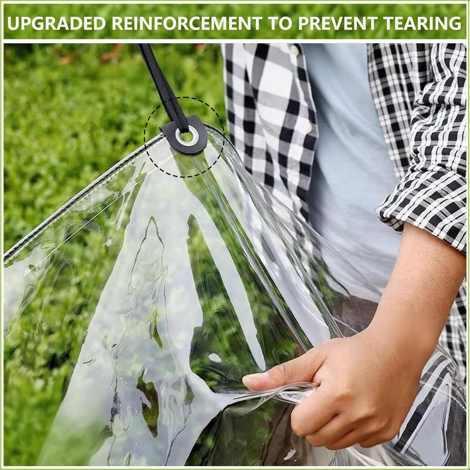 8 x 13 ft Clear Waterproof Tarp, 6 Mil Multi-Purpose Tarp Cover with Grommets, Reinforced Edges and Cable Tie, Heavy Duty PVC Transparent Tarpaulin for Courtyards Camping Gardens Cars Protection