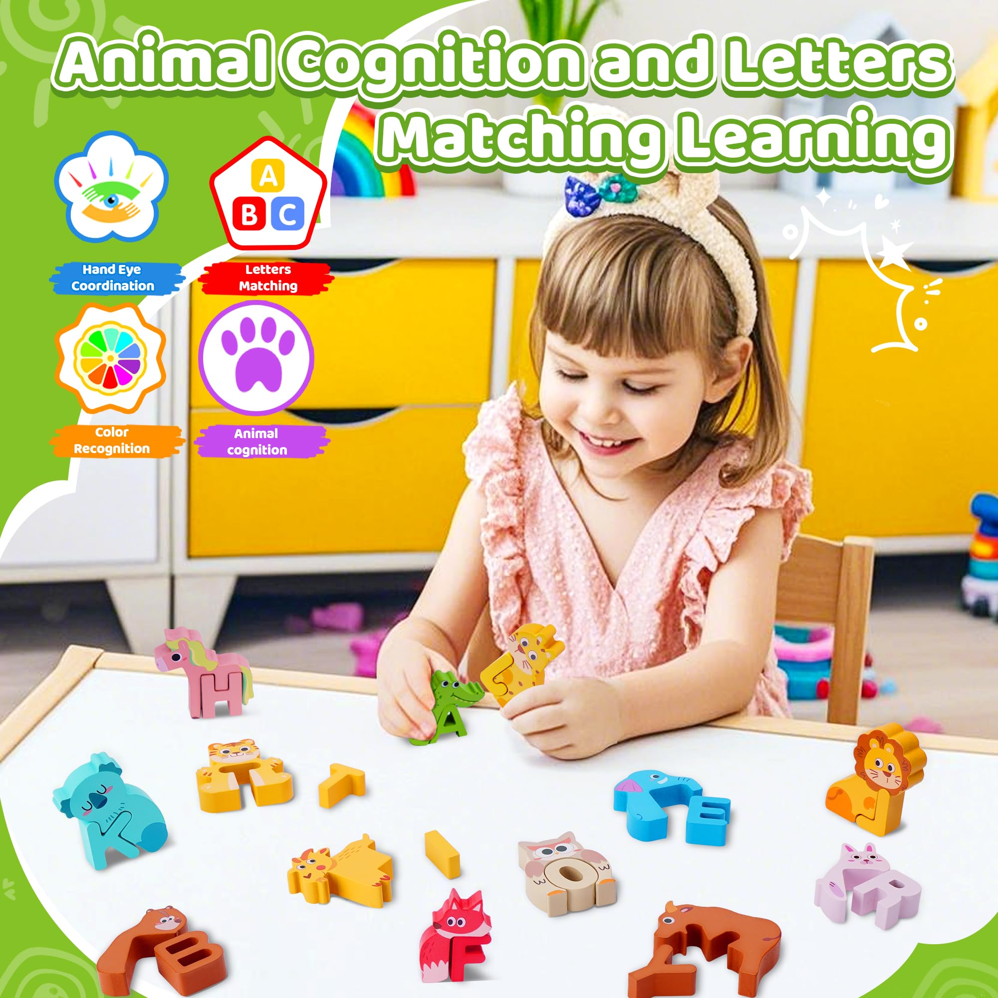 Wooden Toddler Puzzles, Montessori Toys ABC Alphabet Puzzle for Kids Ages 3-5, Cute Animal Shape Letters Matching Game - Image 3