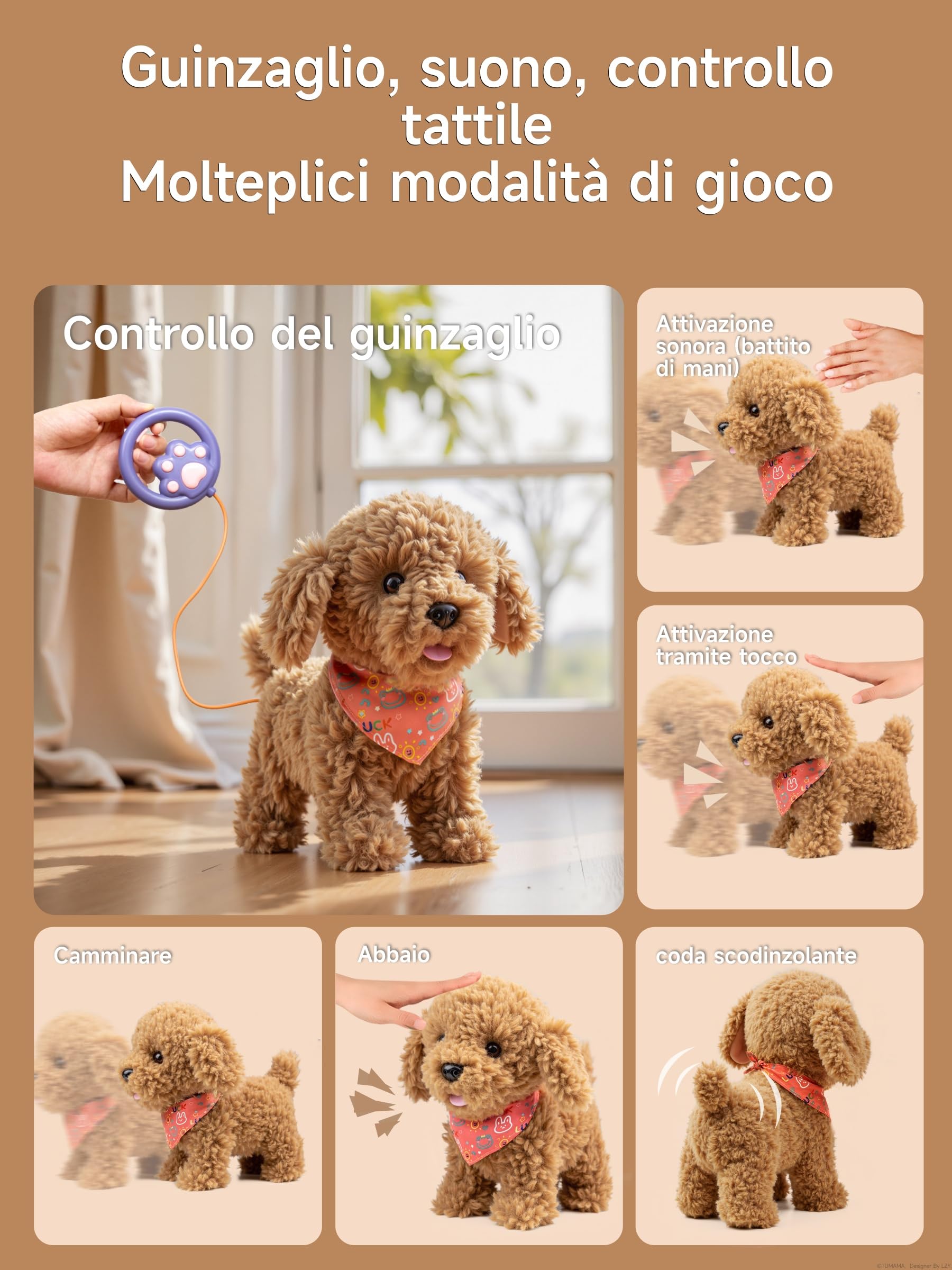 TUMAMA KIDS Giocattolo interattivo per cani per bambini, cane che corre con telecomando, guinzaglio che cammina e abbaia, giocattolo per cani per bambini dai 2, 3, 5, 6 anni, peluche per bambini cani