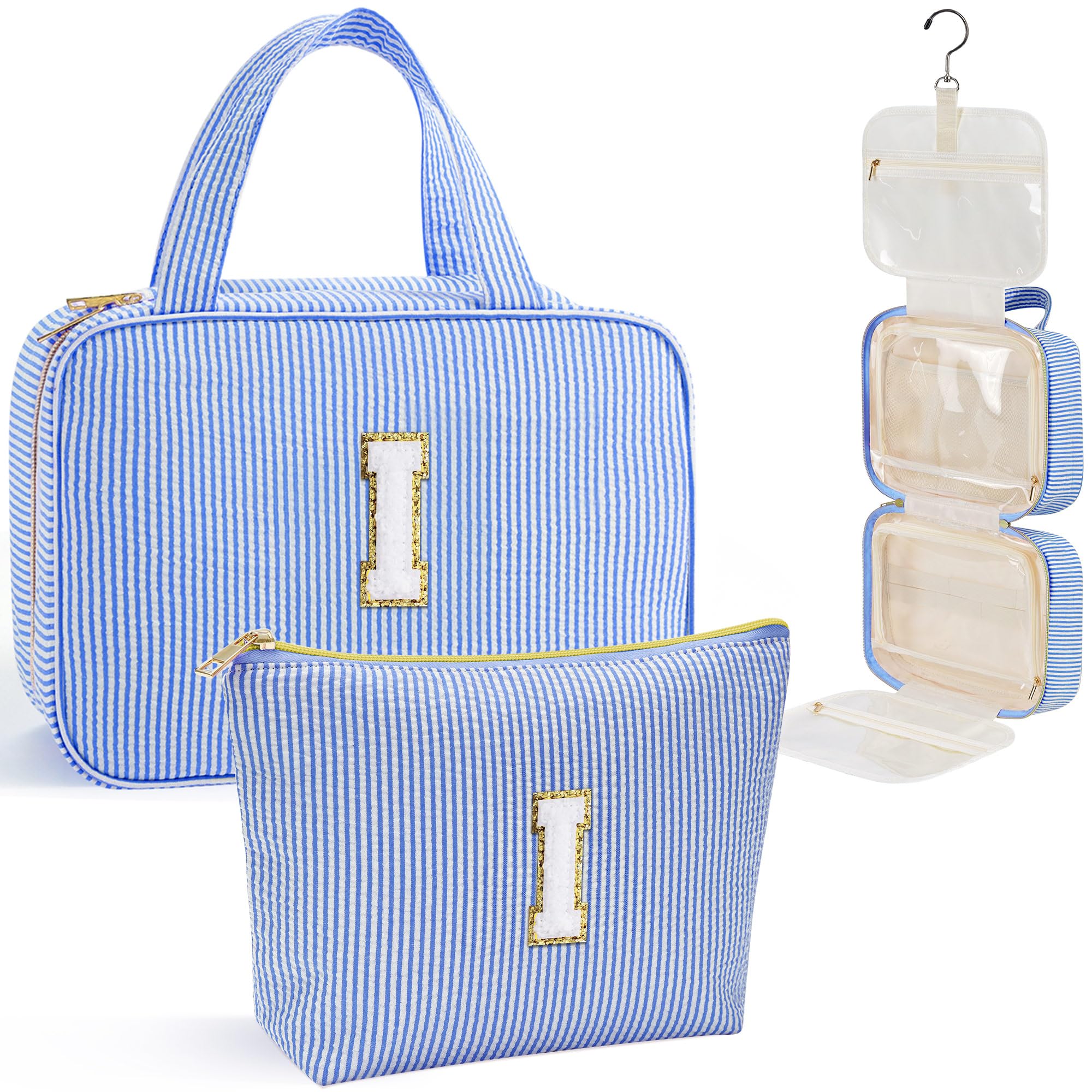 YOOLIFE Travel Toiletry Bag for Women - Hanging Toiletry Bag Initial Makeup Bag, Portable Toiletries Cosmetic Bag, Airplane Travel Essentials - Letter