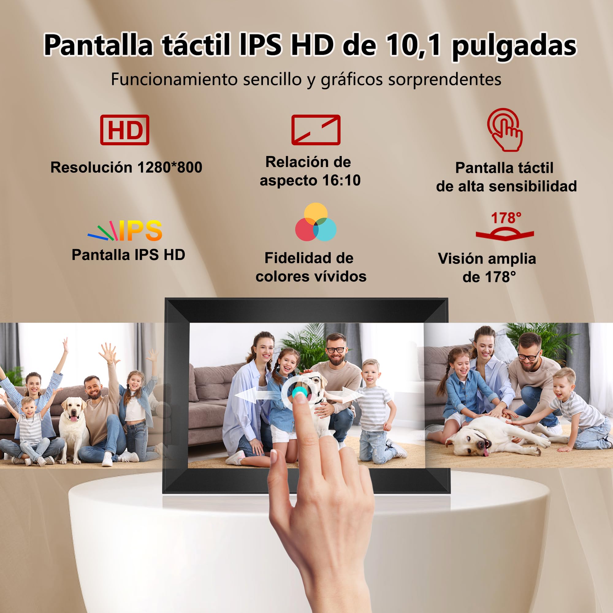 Frameo Marco de Fotos Digital WiFi de 10,1 Pulgadas, 32GB, Pantalla Táctil IPS HD 1280x800, Marco Inteligente en la Nube con Rotación Automática, Comparte Fotos/Videos al Instante (Negro Elegante)