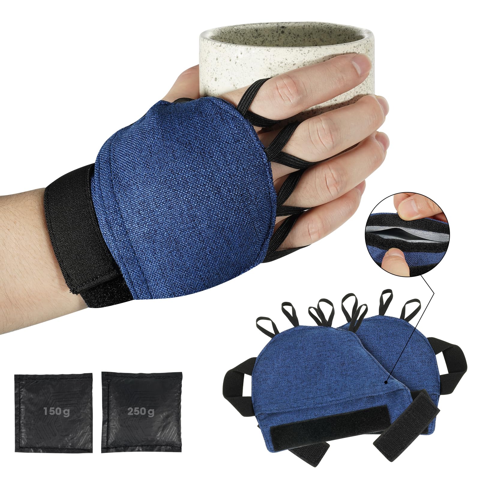 Zipcase Weighted Gloves for Tremors,Weight-adjustable Design to Provide Hand Stability & Improve Hand Dexterity for Better Control of Vary Level of Parkinson(Each glove include 150g & 250g bag),Blue