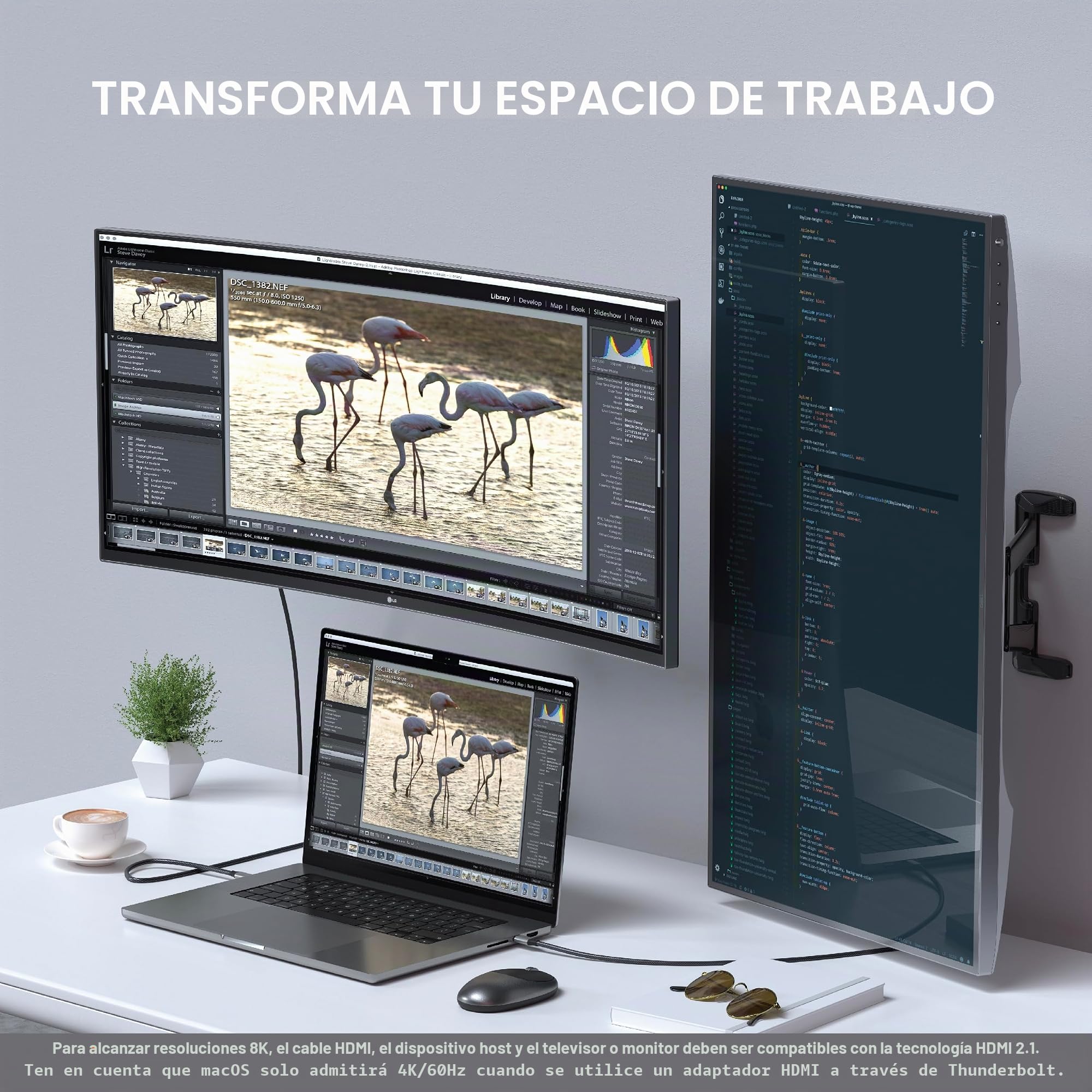 SATECHI Cable USB-C a HDMI 2.1, 8K@60Hz & 4K@120Hz | Compatible con Thunderbolt 3/4, para MacBook Air/Pro/Neo, iPad Air/Pro, portátiles Windows y más