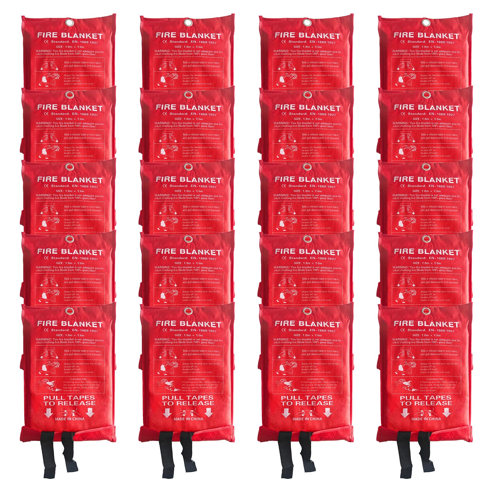 20 Packs Fire Blanket – 39.37x39.37 Inches, 1100℉ Heat Resistant, Emergency Fire Suppression Blanket for Kitchen, Home, Car, Camping – Easy to Use, Non-Toxic, Reusable, Compact &amp; Lightweight