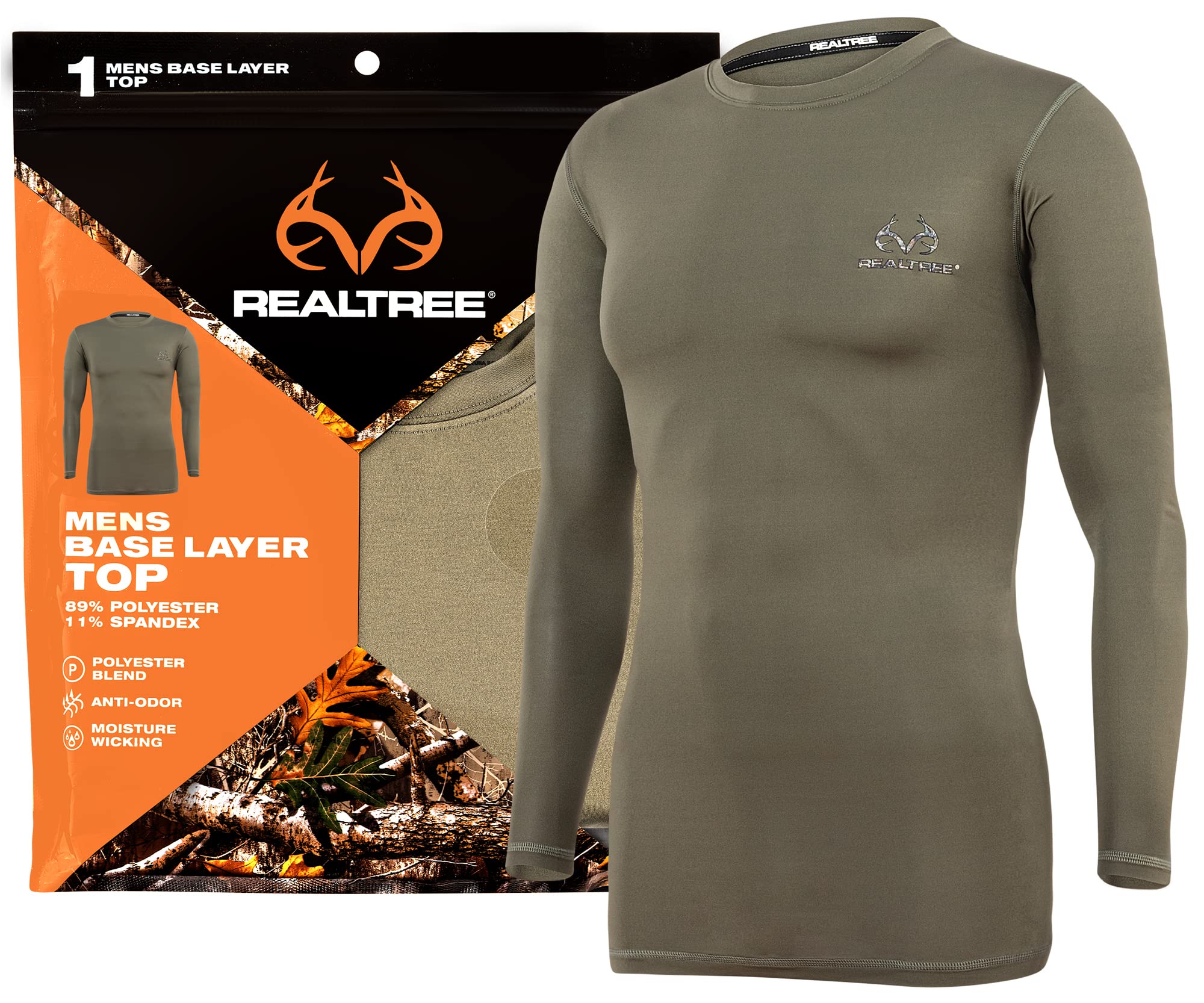 Realtree Base Layer Thermal Underwear for Men - Hunting Gear, Cold Weather Long Sleeve Shirt Long Johns Top (US, Alpha, X-Large, Regular, Regular, Duffle Green)