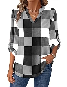 Zeagoo Womens Roll Up Long Sleeve Tops V Neck Shirts Dressy Casual Work Blouses S-2XL