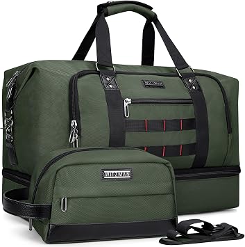 WITZMAN Travel Duffle Bags for Men Weekender Bags with Toiletry Bag Sets Carry On Overnight Bag 55L B696 Army Green