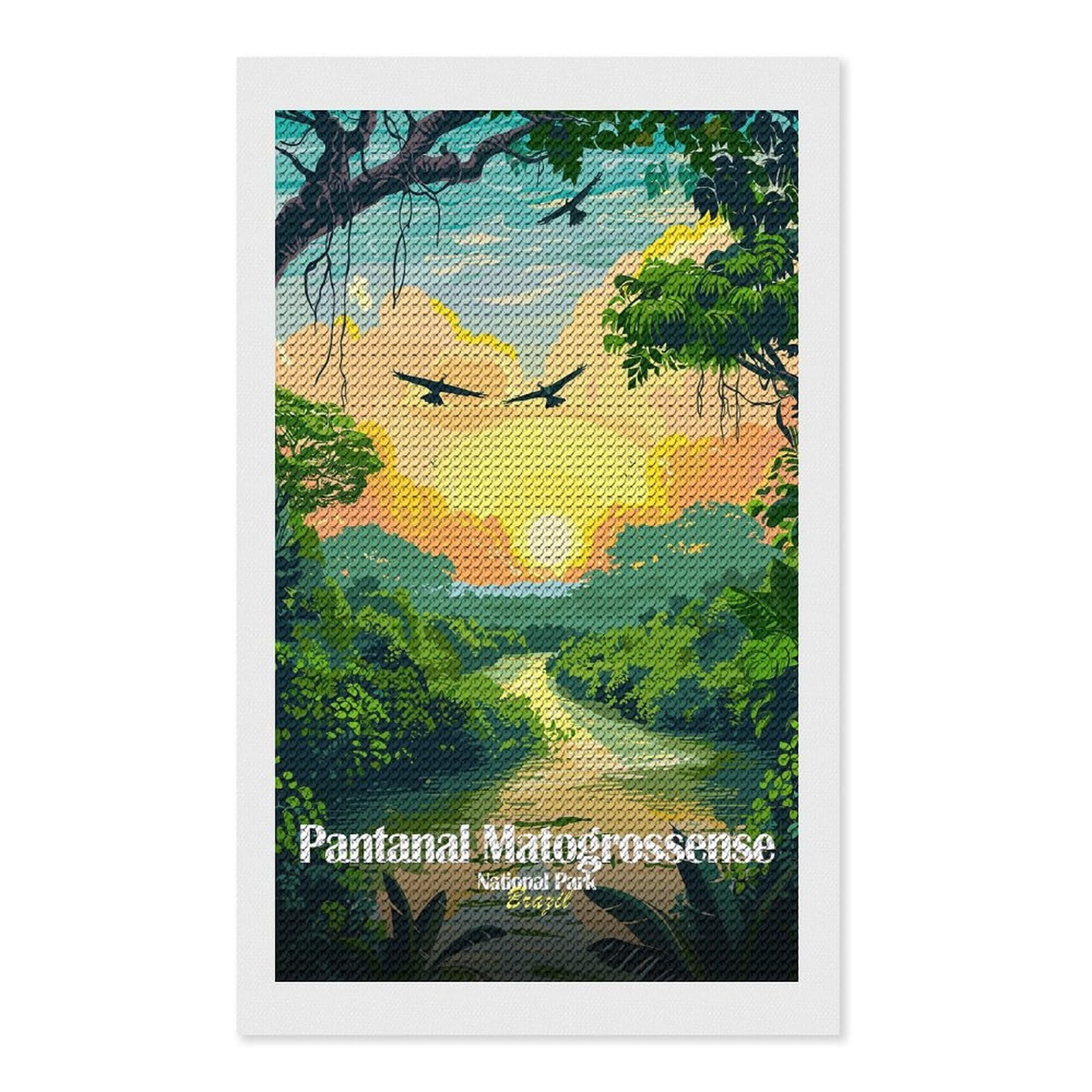 Junmoney Pantanal Matogrossense National Park, Brazil Full Drill Diamond Painting Kit 12"x20", Adhesive Canvas, Aesthetic Room Decor, for Family Craft Time, Birthday Gift
