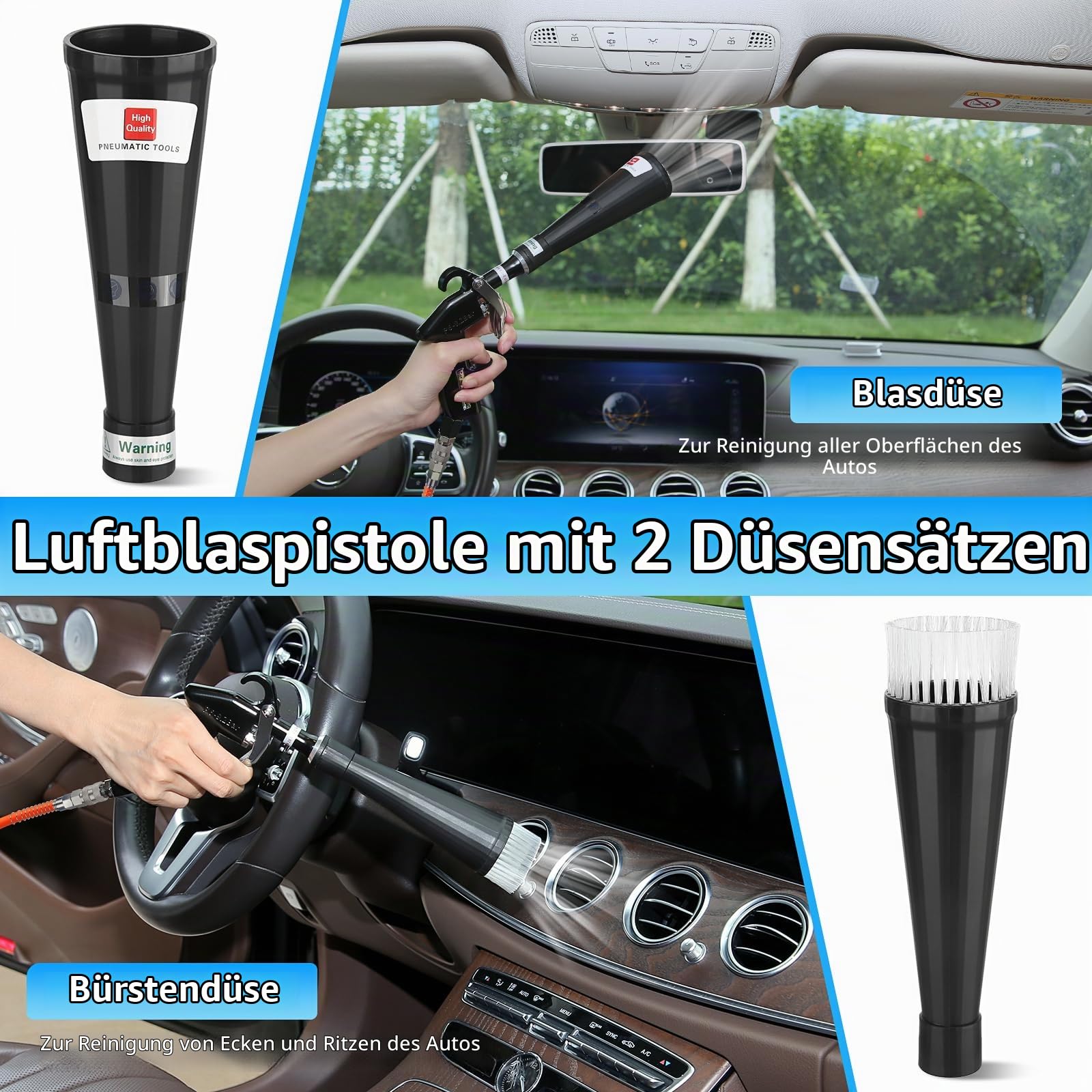 MYPIN Auto-Reinigungspistole, Luftblaspistole 6-9,2 Bar, 2 Düsensätze für Fahrzeug-Polster und Teppich-Sitz
