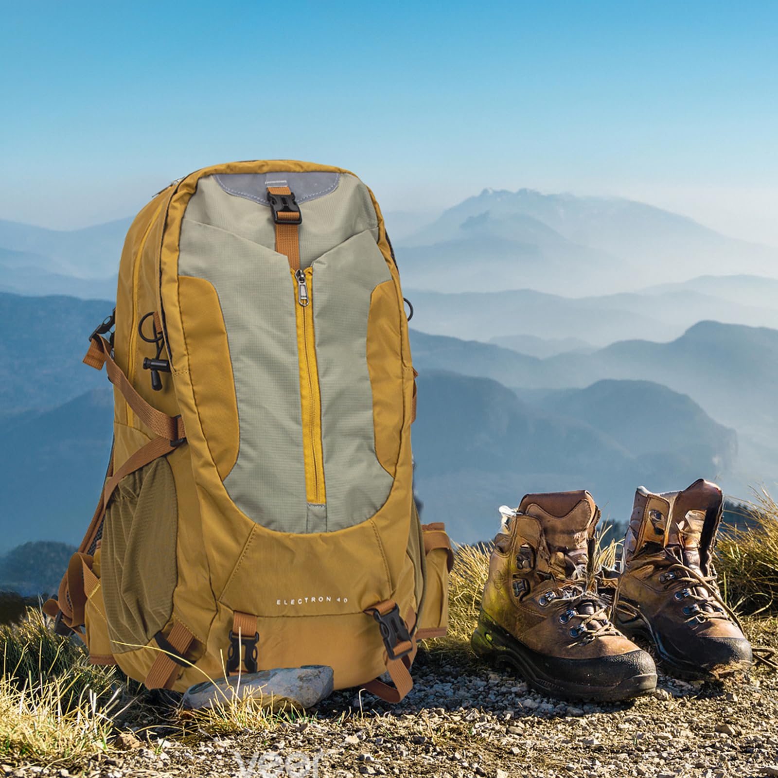 40L Wanderrucksack Herren Damen Groß Backpacker Reiserucksack Outdoor Camping Klettern Rucksäcke mit Regenhülle, Gelb