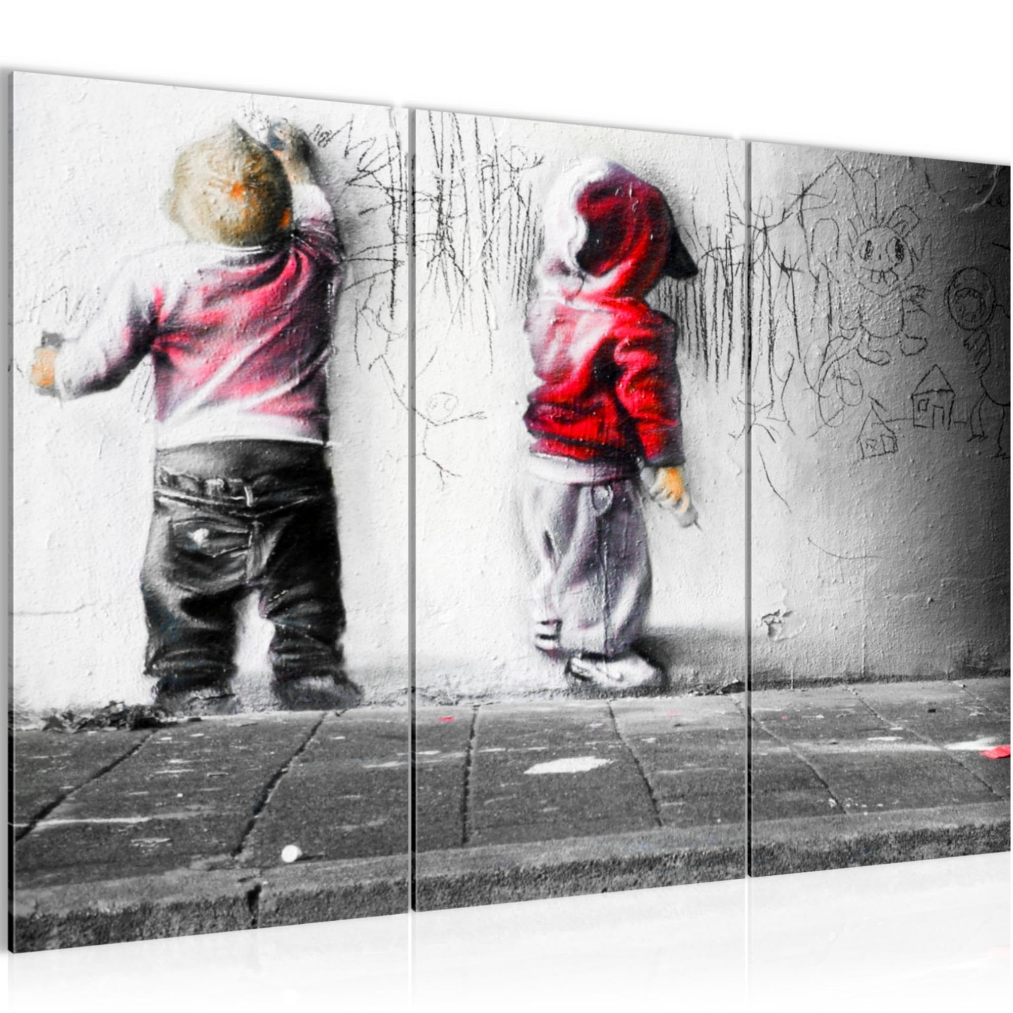 Runa Art Children Canvas Wall Art for Living Room XXL Colourful Streetart 120 x 80 cm 3 Pieces Wall Decoration 039231c