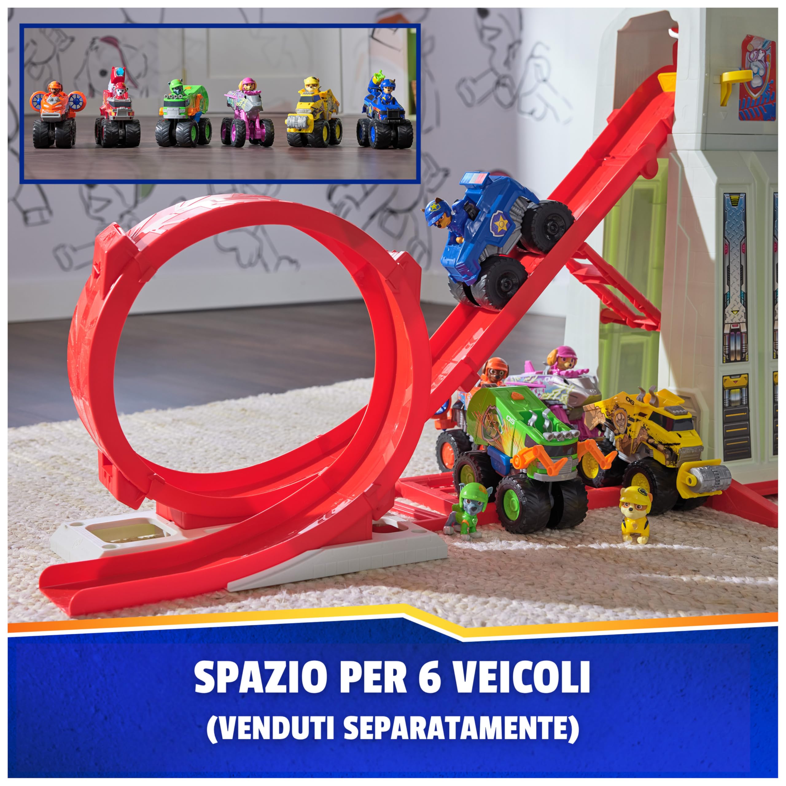 Paw Patrol, Quartier Generale Superloop, Set di Gioco con Luci e Suoni, 3+ | 6 Veicoli, Effetti Sonori, Torre Di 1 Metro Di Altezza, Personaggio Chase e Auto Di Pattuglia, Centro Di Comando