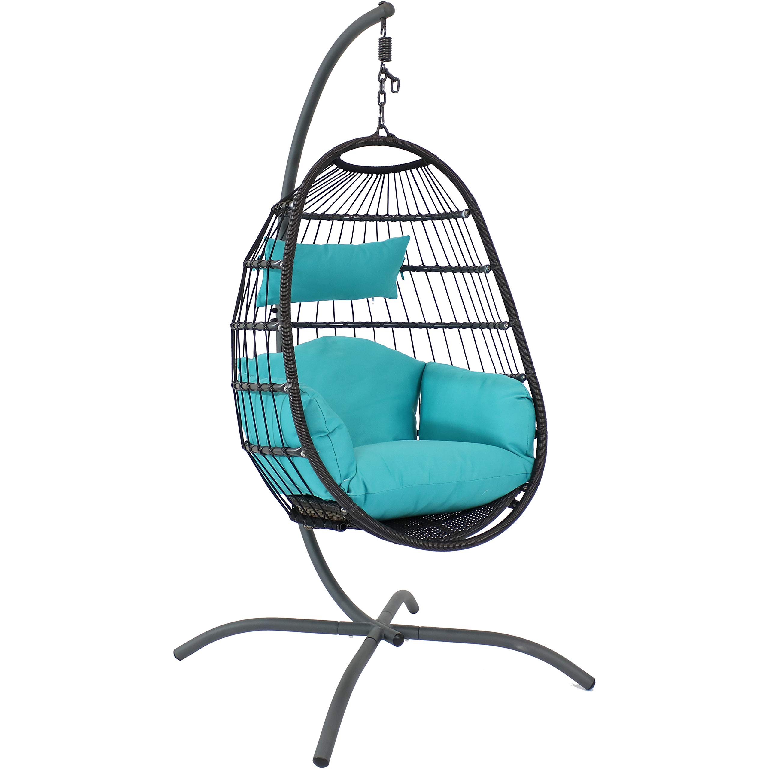 Buy Sunnydaze Penelope Hanging Egg Chair with Seat Cushions and Stand