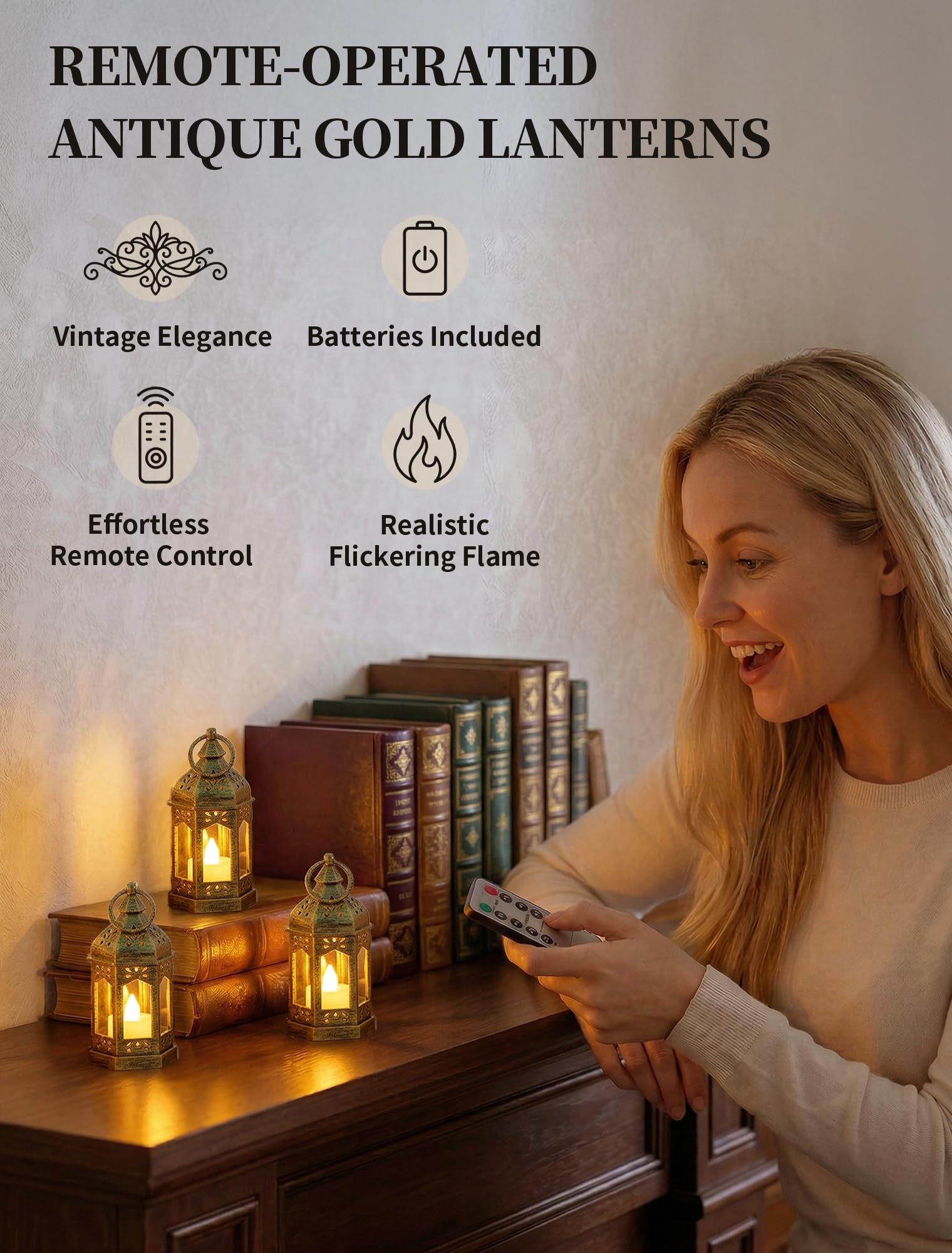 LED Mini Laternen mit Fernbedienung Timer 2/4/6/8H 10er Set Gold Vintage Kerzenlaterne ABS Glas mit flackernde Kerzen für Hochzeit Tischdeko Ramadan Weihnachten Outdoor Balkon