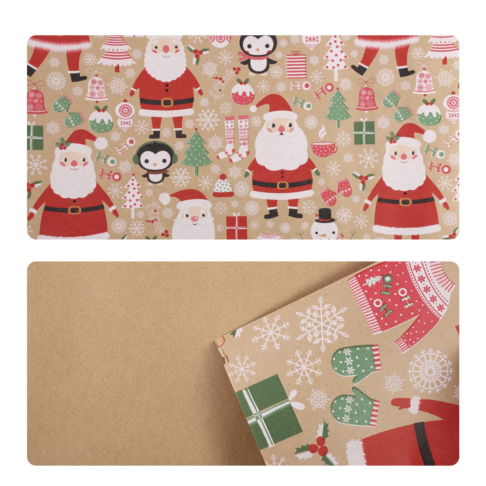 HBell Christmas Wrapping Paper Roll, 43cm x 15m, Kraft Paper with White Star, Dots, Christmas Trees, Moose, Snowflake - Image 3