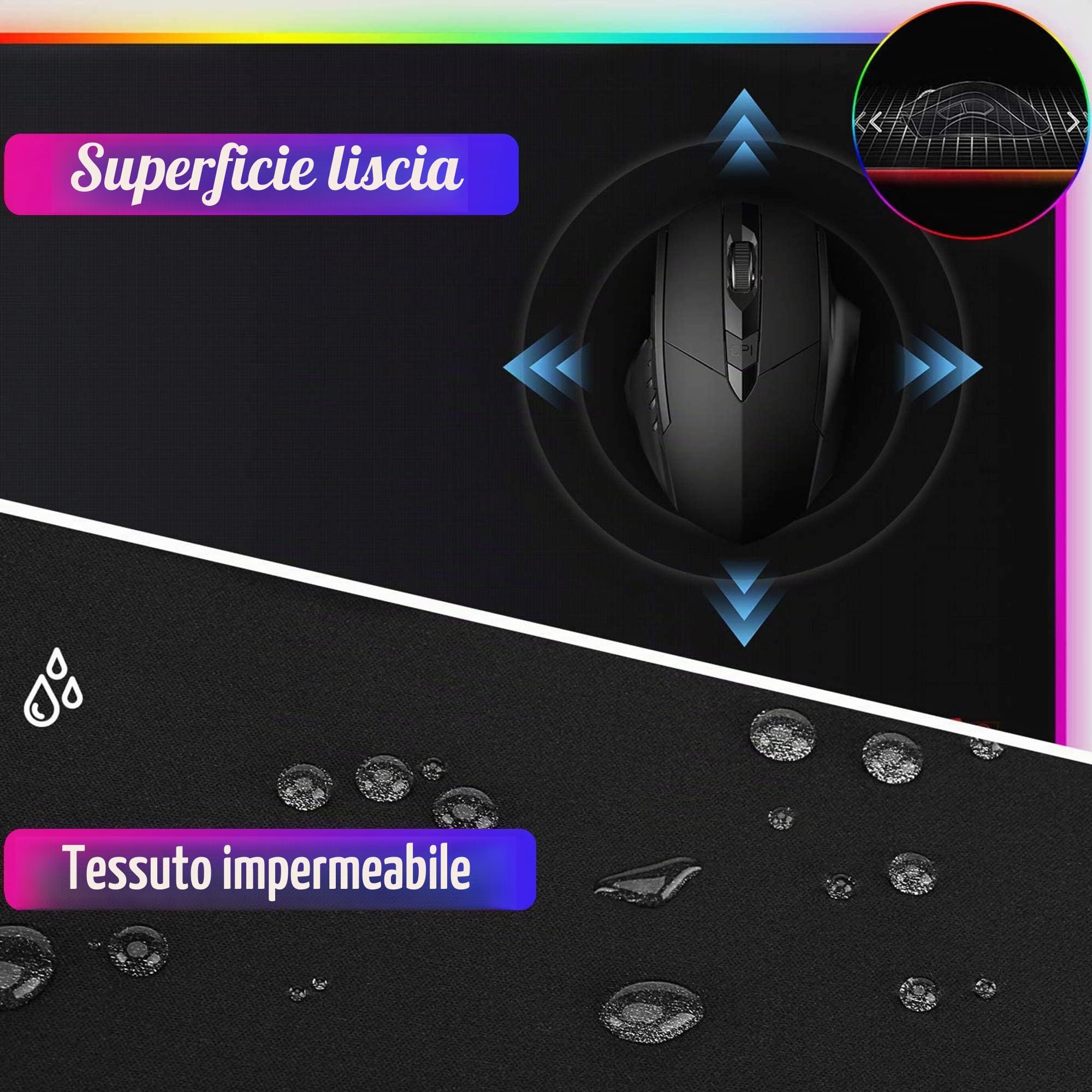 RGB Tappetino per Mouse Gaming XXL 900 x 400 mm Grande Mouse Pad 12 LED Effetti Luce Superficie Liscio Antiscivolo Computer PC e Laptop Tappetino per Mouse Lupo
