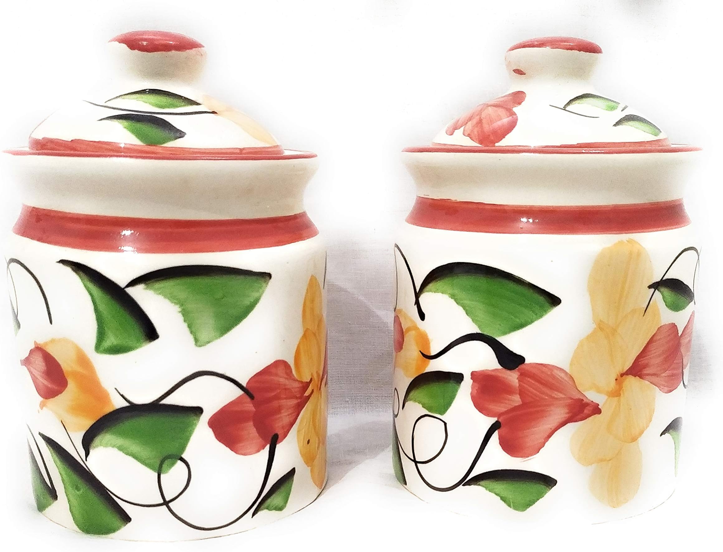 swadeshi enterprises Ceramic Jars- 750 ml, 2 Pieces, Multicolour