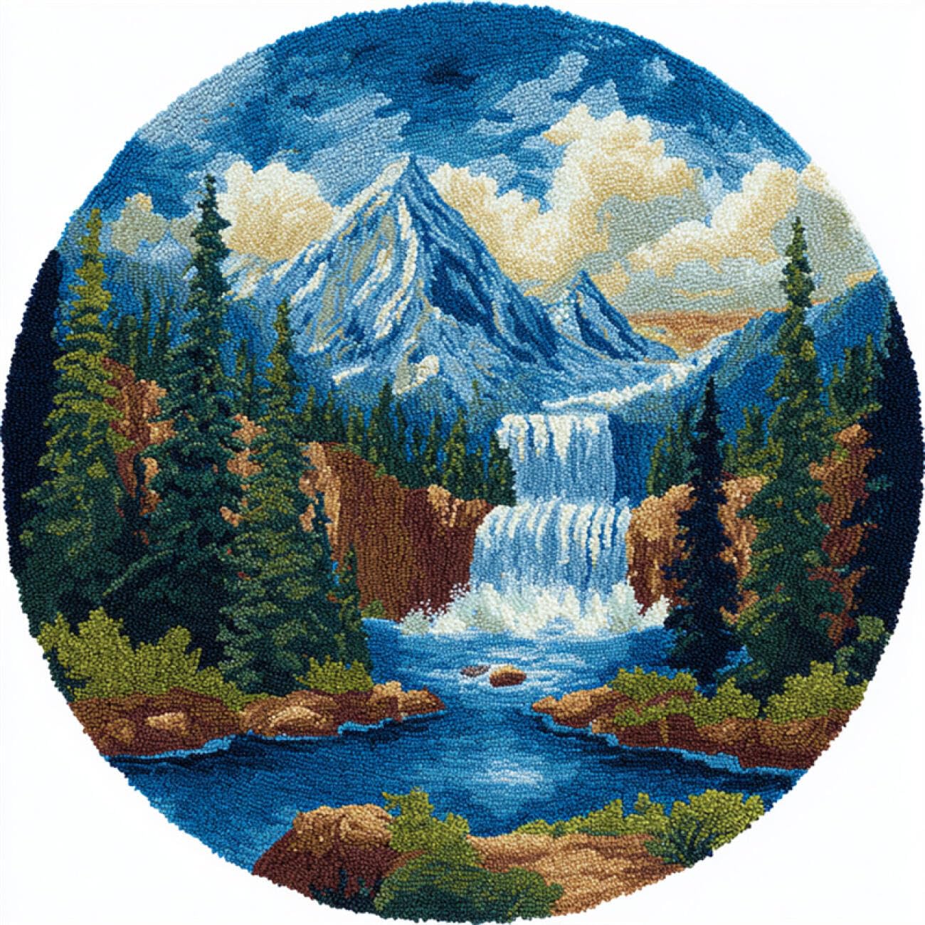 Kitquiver Latch Hook Kit Rug Mountain Forests Waterfall 80x80cm