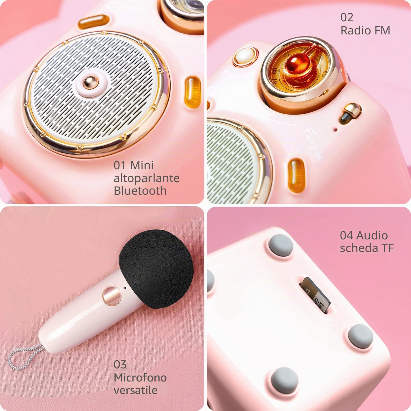 Divoom Fairy-OK Microfono Karaoke Portatile per Adulti/Bambini, Altoparlante Bluetooth con Microfono Palmare KTV, Dispositivo Karaoke per Feste a Casa Microfoni Dinamici per iOS/Android (Pink)
