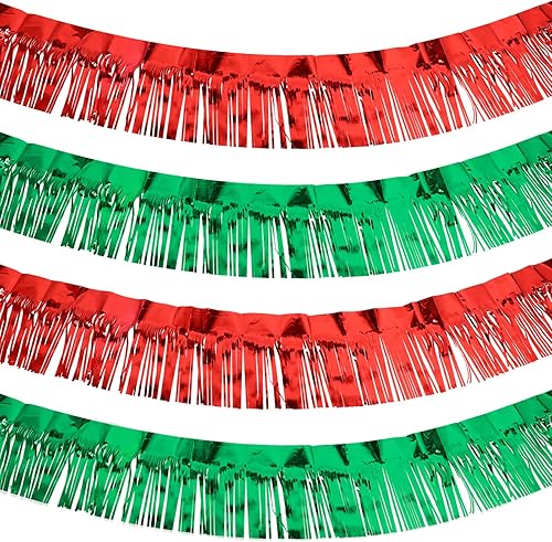 Paquete de 4 guirnaldas de flecos de 10 pies, guirnalda de flecos de papel de aluminio metálico de oropel metálico para colgar en la pared para