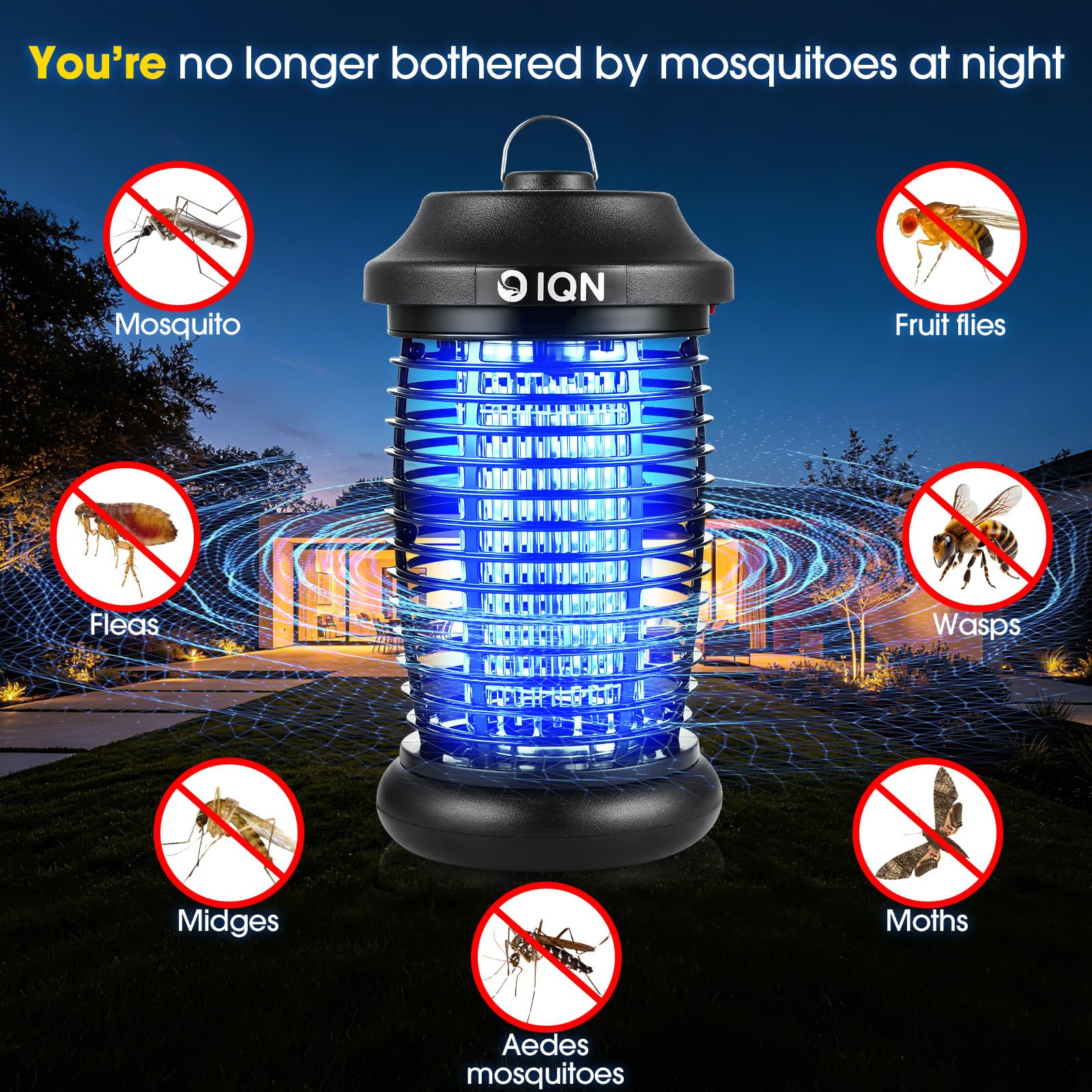 Outdoor Bug Zapper für Terrasse & Hinterhof, 15 W UV Mückenvernichter mit 4200 V Stromgitter, 1500 m² Abdeckung, 8,9 FT Kabel, IPX6 wasserdichte Plug-in-Fliegenfalle für Veranda, Garten, Garage