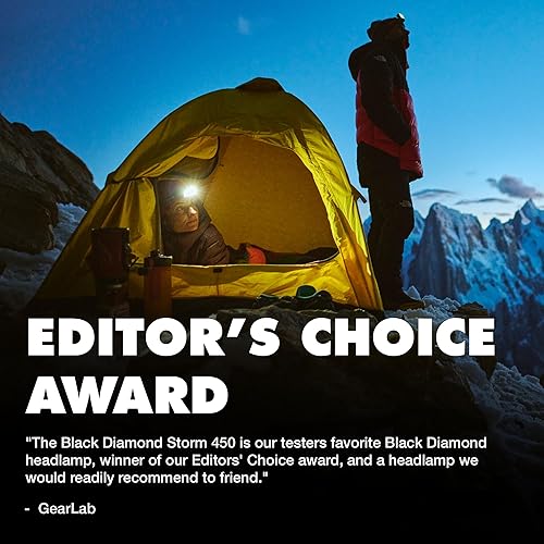 Miniatura 6 de BLACK DIAMOND Storm 450 Linterna de Cabeza | 450 Lúmenes de Brillo | Impermeable y Regulable | Funciona con 3 Pilas AAA (Incluídas) | Para Acampar,