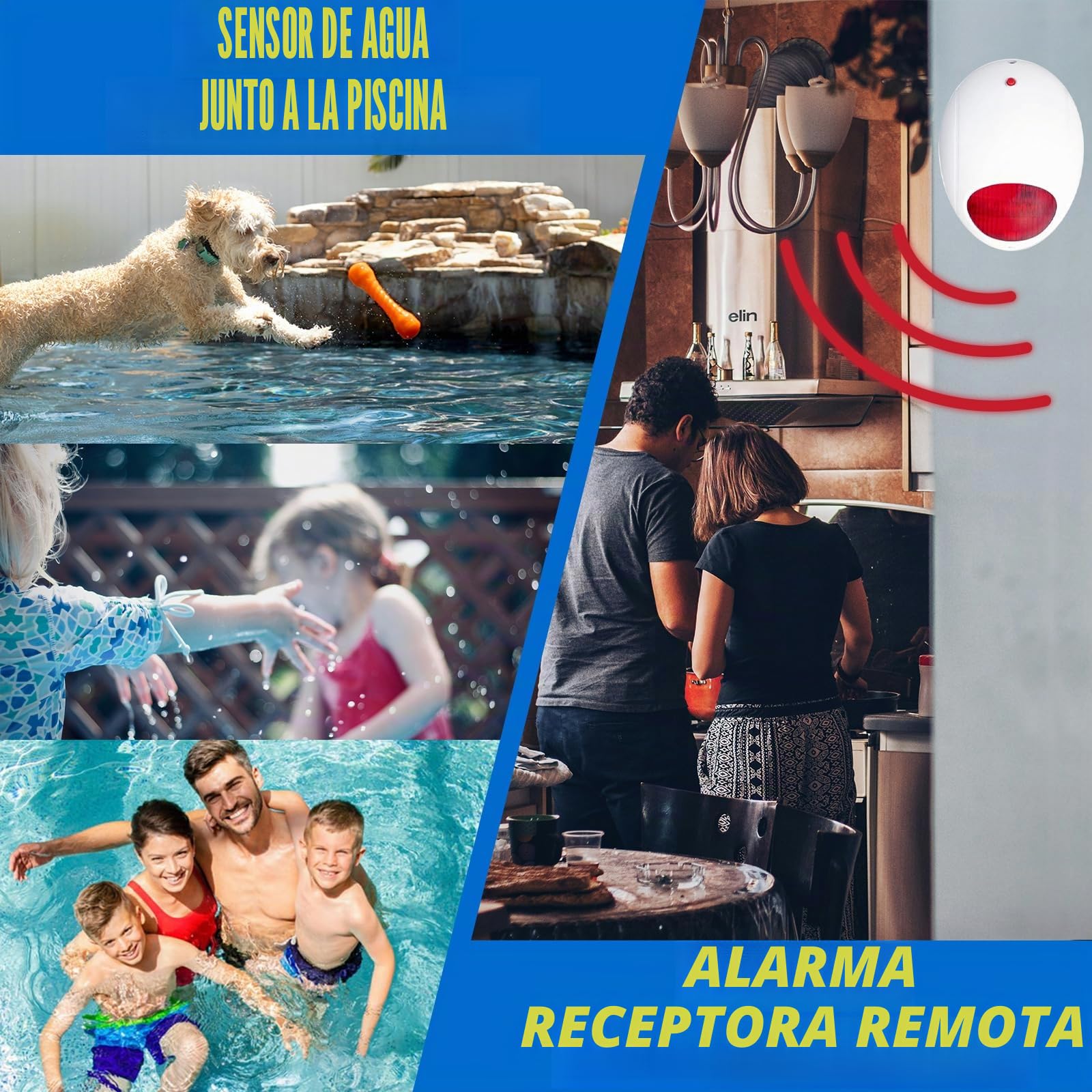 Alarma de Piscina con Receptor Remoto, Sistema de Monitor de ahogamiento subacuático de Piscina, alarmas Junto a la Piscina alimentadas por Pilas para Piscinas enterradas y sobre el Suelo, Protector